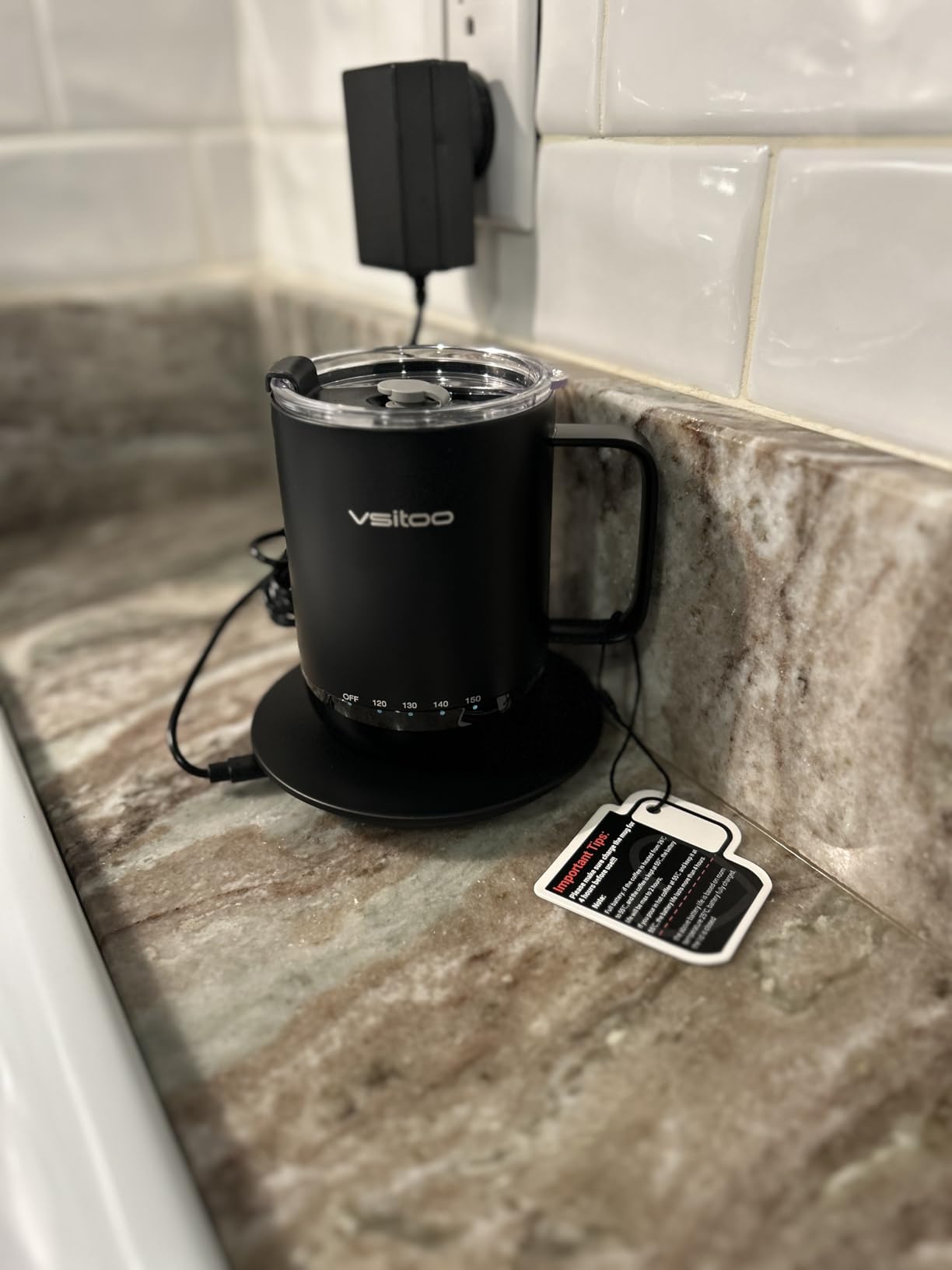 VSITOO S3 Pro 16oz Smart Self Heating Coffee Mug, Heated Coffee Mug with Auto-Sensing AI Heats Drinks to 120-150°F Hands-Free. Perfect for Home/Office, Ideal Gift for Men/Women, Black customer photo 1