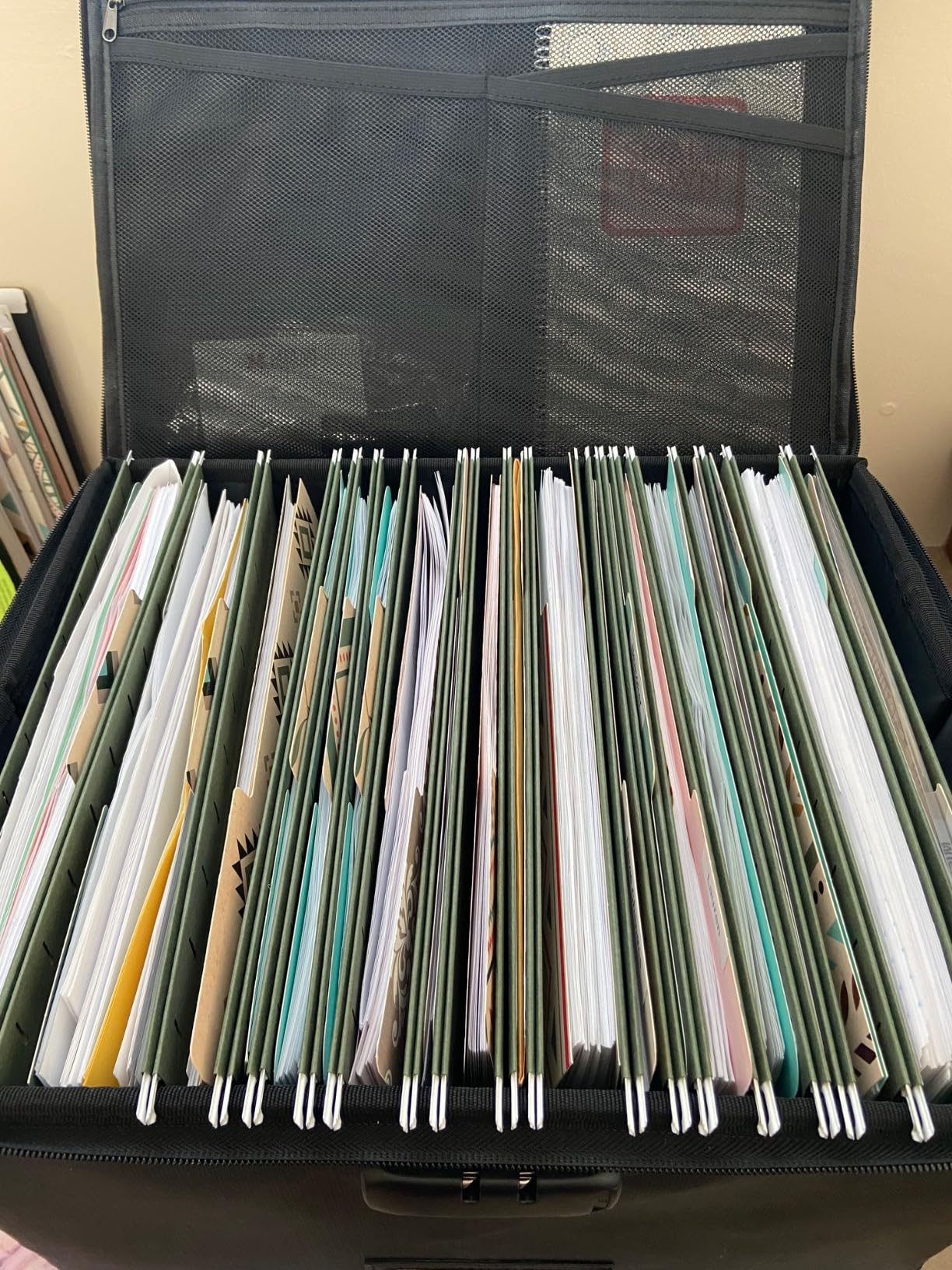 ENGPOW File Box with Lock,Fireproof Document Box with Zipper&Pockets,Collapsible File Organizer Filing Storage Cabinet with Handle,Portable Home Office Safe for Hanging Letter/Legal Folder,Black customer photo 2