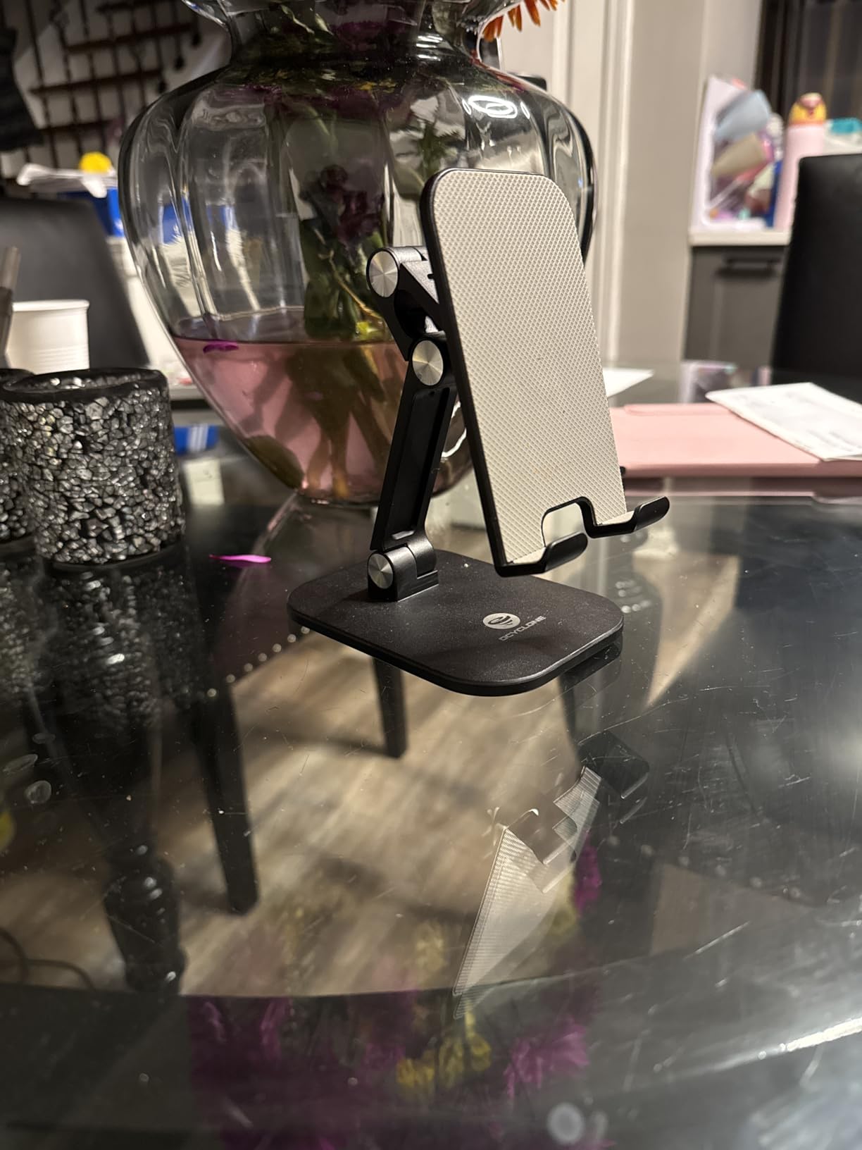 OCYCLONE Phone Stand, Adjustable Height and Angle Foldable Cell Phone Stand Holder for Desk, Taller iPhone Stand Compatible with 4.7