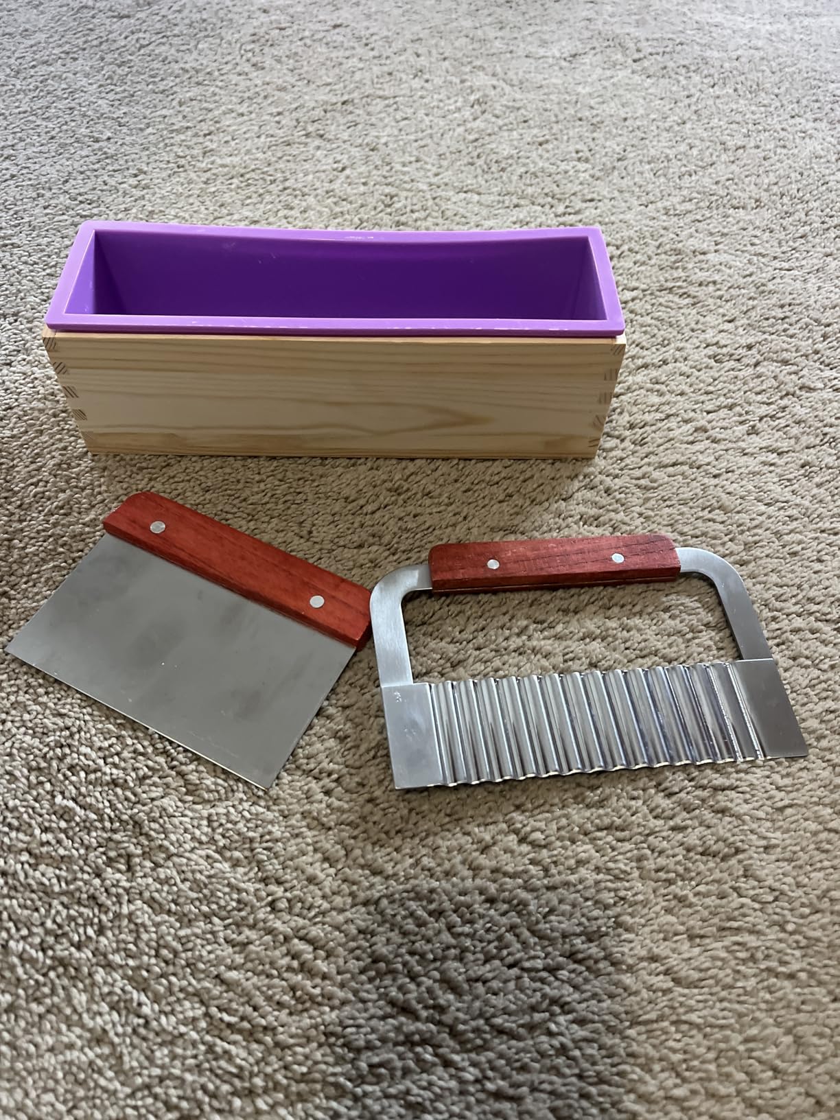 Walfos Silicone Soap Mold - Flexible Rectangular Loaf Mold Comes with Wood Box, Stainless Steel Wavy + Straight Scraper for Soaps Making 42oz customer photo 1