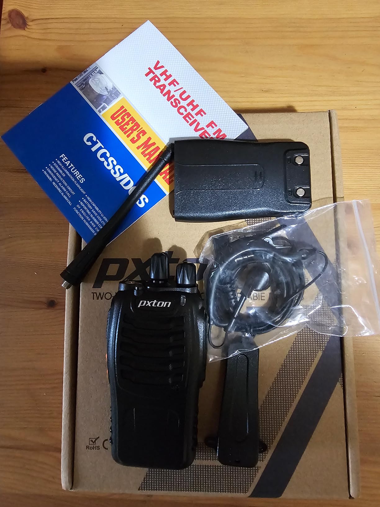 pxton Walkie Talkies Rechargeable Long Range Two-Way Radios with Earpieces,2-Way Radios UHF Handheld Transceiver Walky Talky with Flashlight Li-ion Battery and Charger（2 Pack） customer photo 1