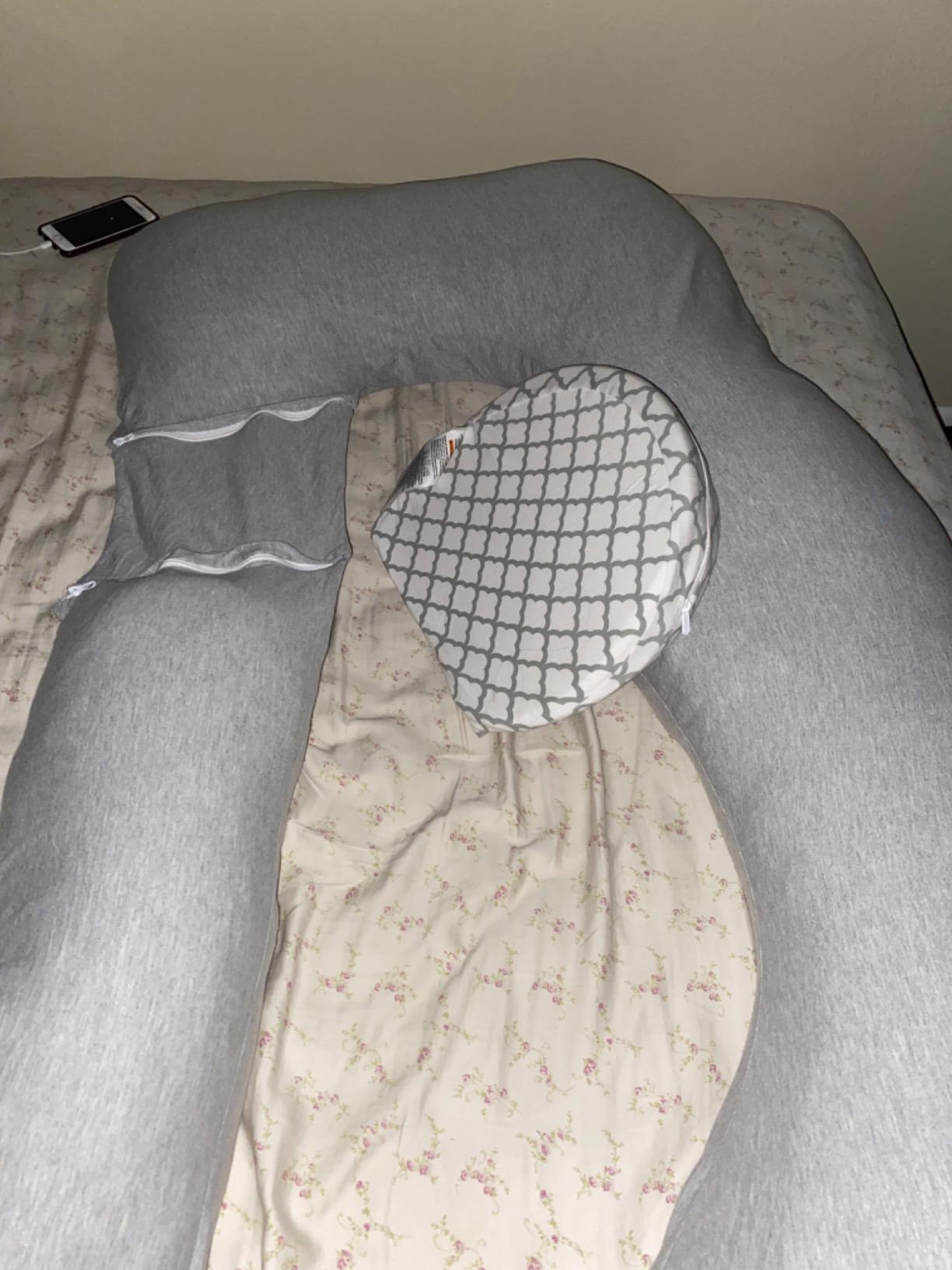 Boppy Wedge Pregnancy Pillow - Compact Support Wedge Maternity Pillow for Back, Knees, Pelvic Floor at Home, Office & Travel with Washable Knit Cover - Gray Modern Stripe customer photo 2