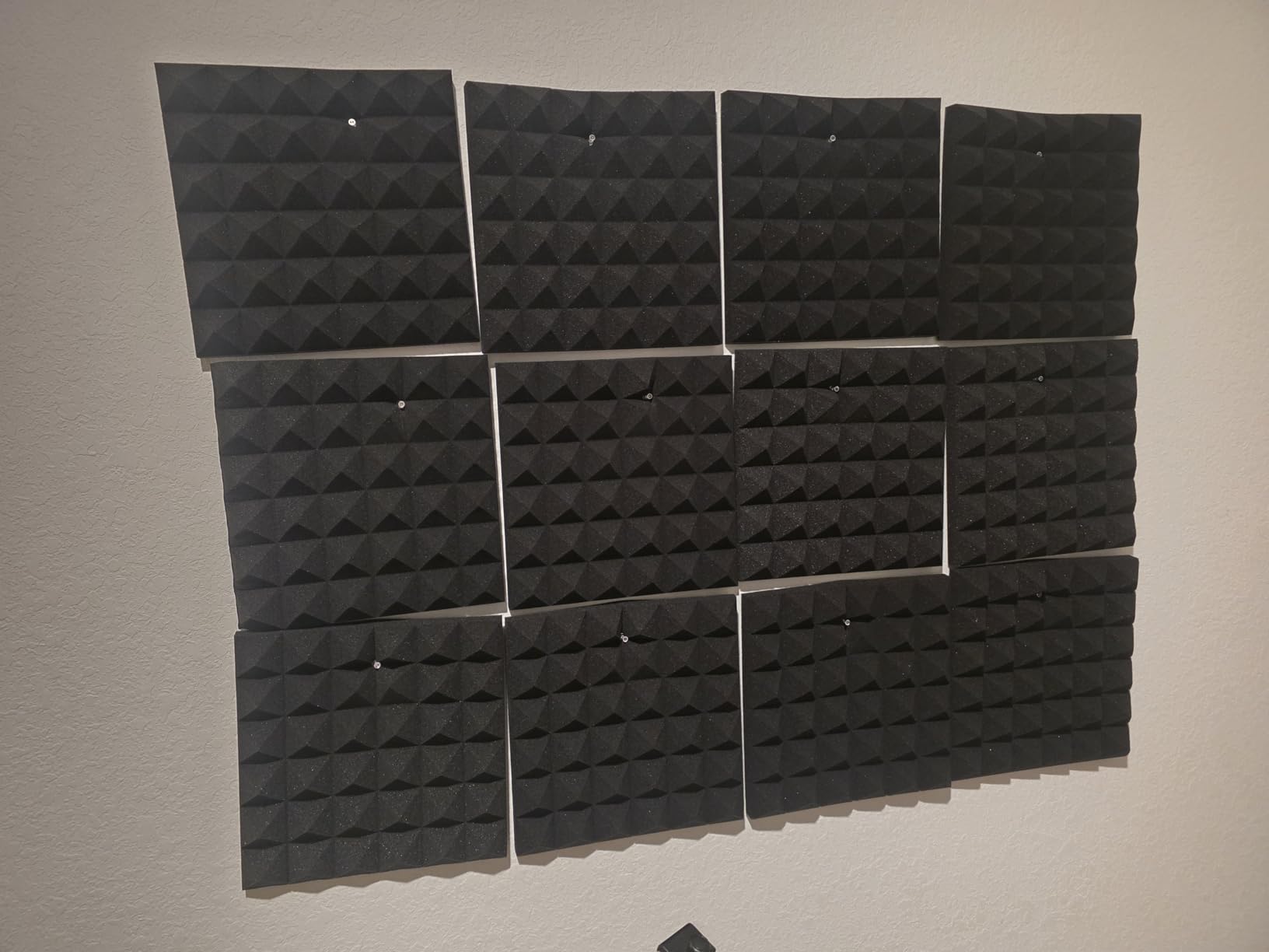 24 Pack-12 x 12 x 2 Inches Pyramid Designed Acoustic Foam Panels, Sound Proof Foam Panels Black, High Density and Fire Resistant Acoustic Panels, Sound Panels, Studio Foam for Wall and Ceiling customer photo 2