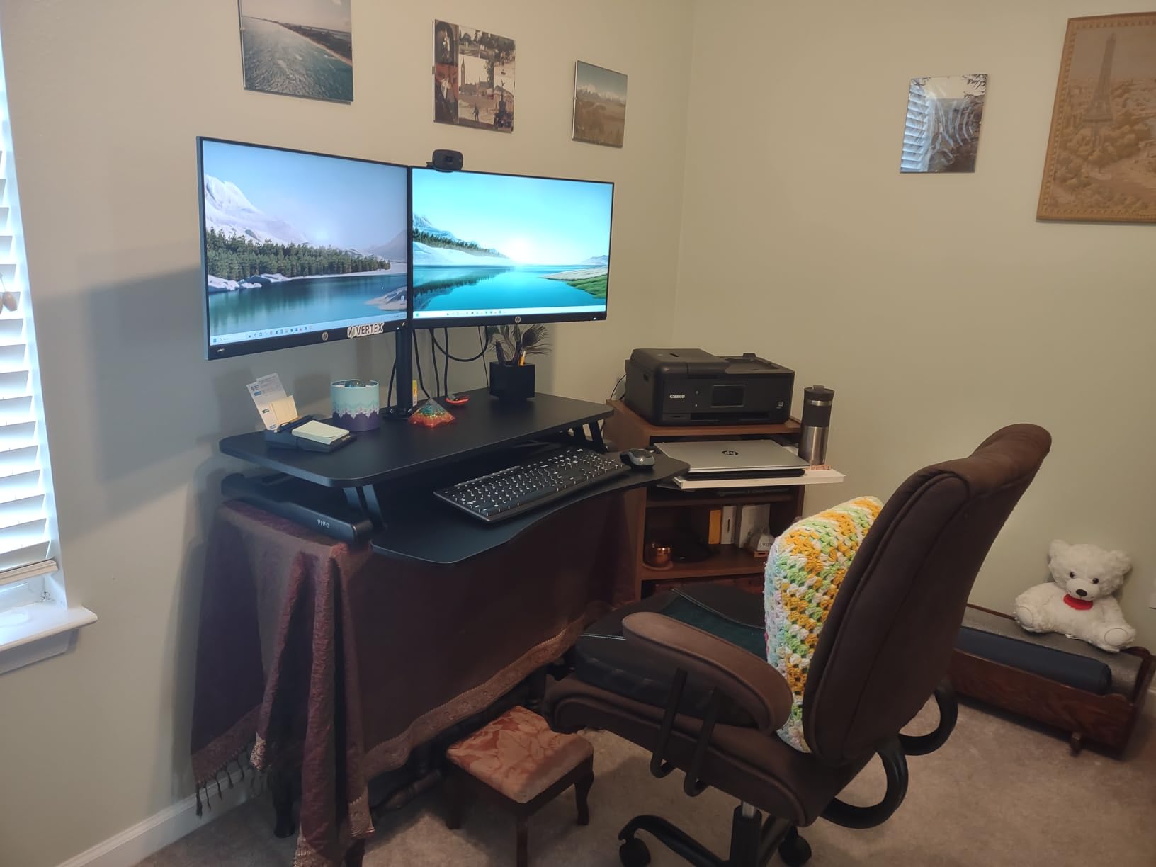 VIVO Height Adjustable 32 inch Standing Desk Converter with Dual 13 to 30 inch Monitor Stand, Sit Stand Monitor Mount and Desk Riser, Black, DESK-V000K-M2 customer photo 2