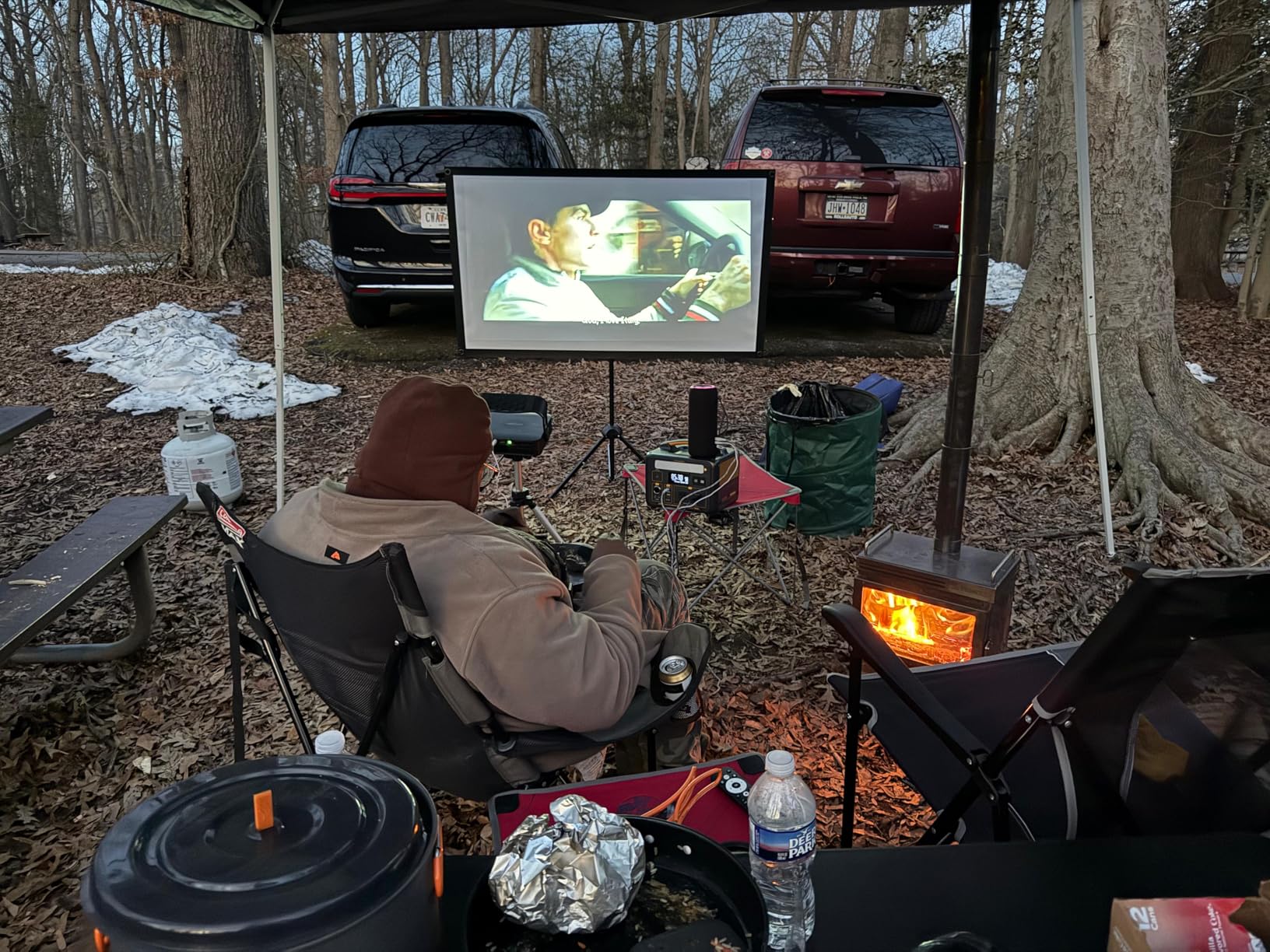 Portable Projector Screen with Stand, Outdoor Movie Screen, 80 Inch 16:9, Light-Weight, Mobile and Compact, Easy Setup and Carrying, Projection Screen with 1.2 Gain Glass Fiber, Idea for Home Cinema. customer photo 2