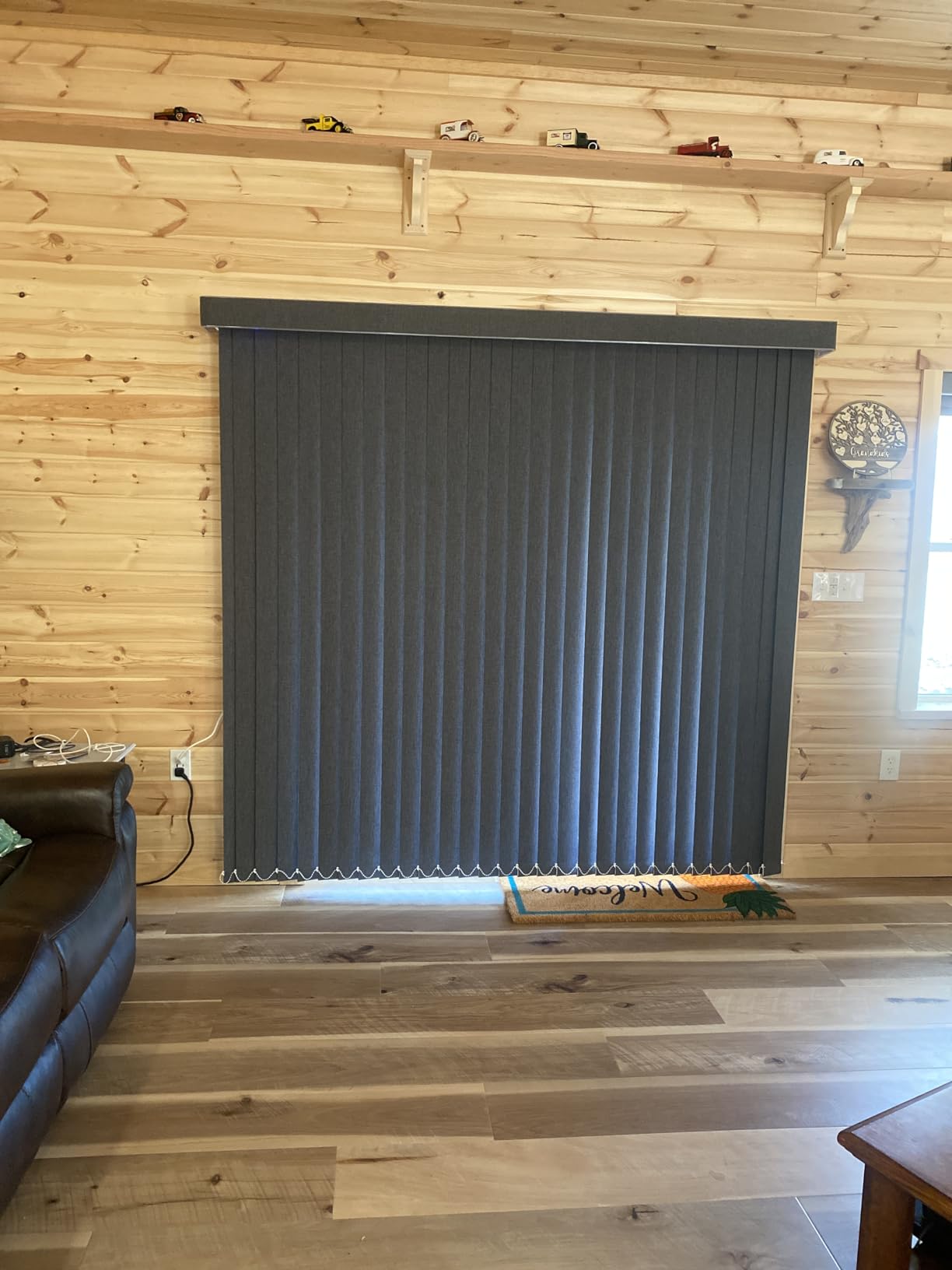 Graywind Motorized Vertical Blinds Compatible with Alexa Google Privacy Reversible Blackout Smart Vertical Blind Remote Control Track Slats Set for Patio Sliding Glass Doors, Width Up to 157