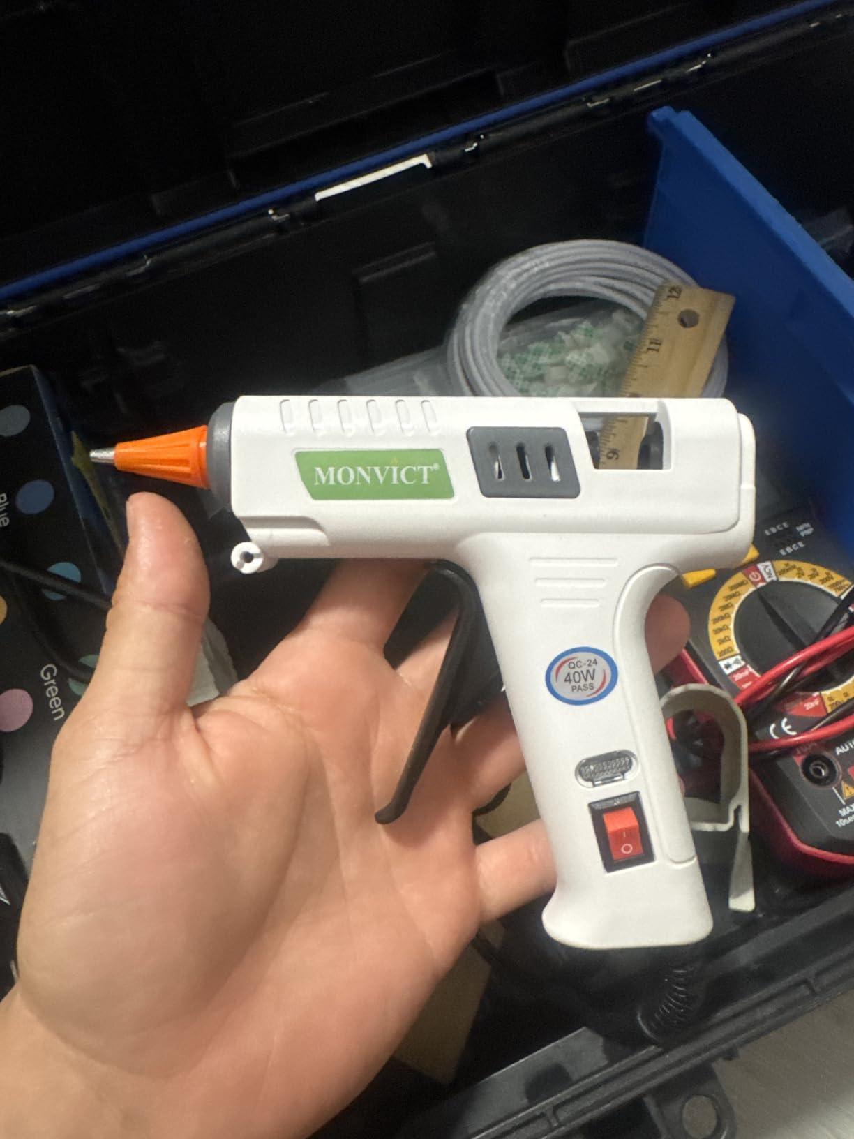 Hot Glue Gun Kit, MONVICT 40W Mini Glue Gun with Fine Tip & 30 Glue Sticks, Suction Cups Stand & Anti Stick Silicone Mat, On/Off Switch Design for DIY, Crafts, Home School Project customer photo 1