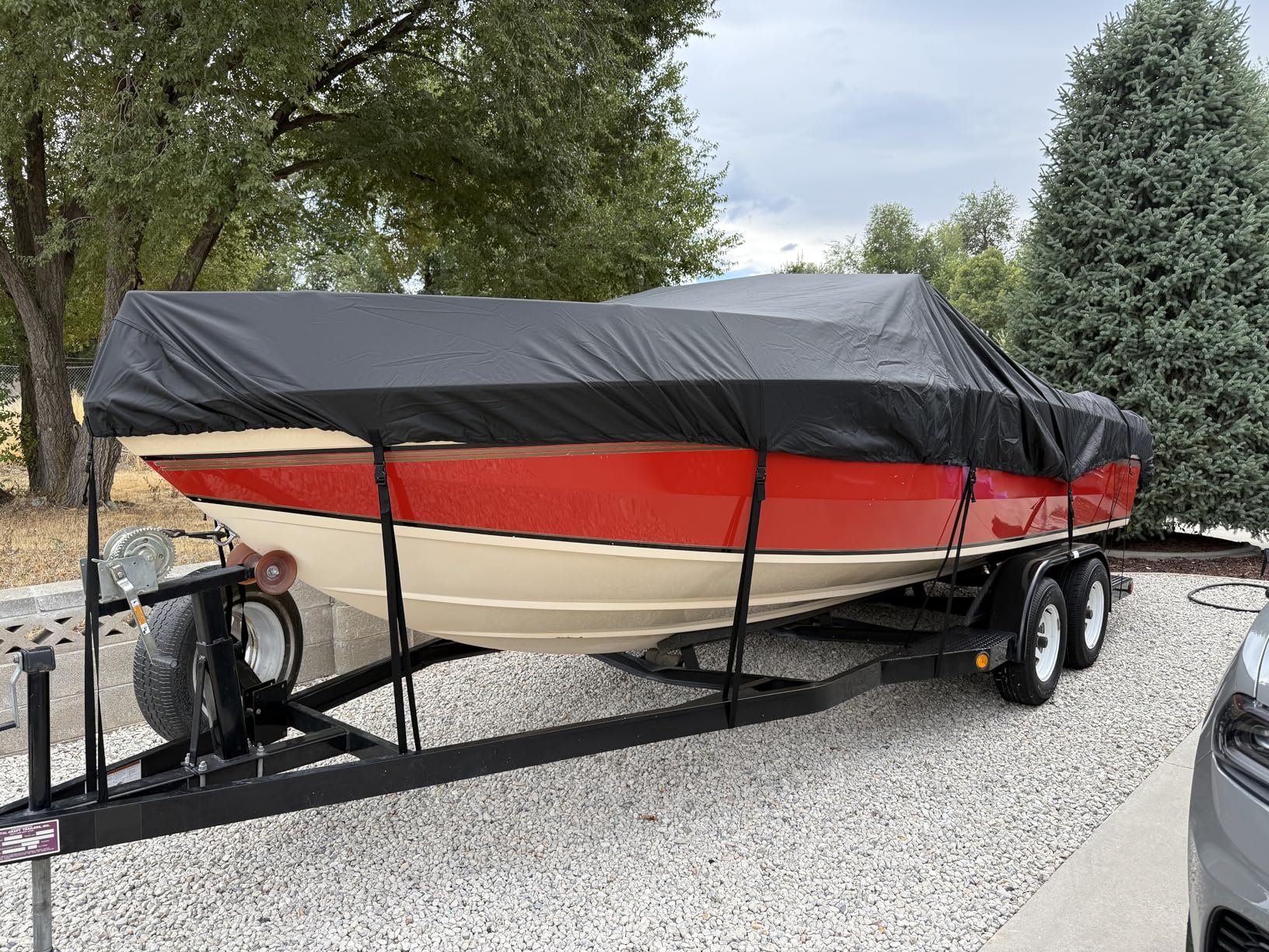 Mancro Boat Cover, 17-19ft Waterproof Trailerable Boat Cover, Heavy Duty UV Resistant Marine Grade Outboard Cover Compatible for Bass Boat customer photo 1