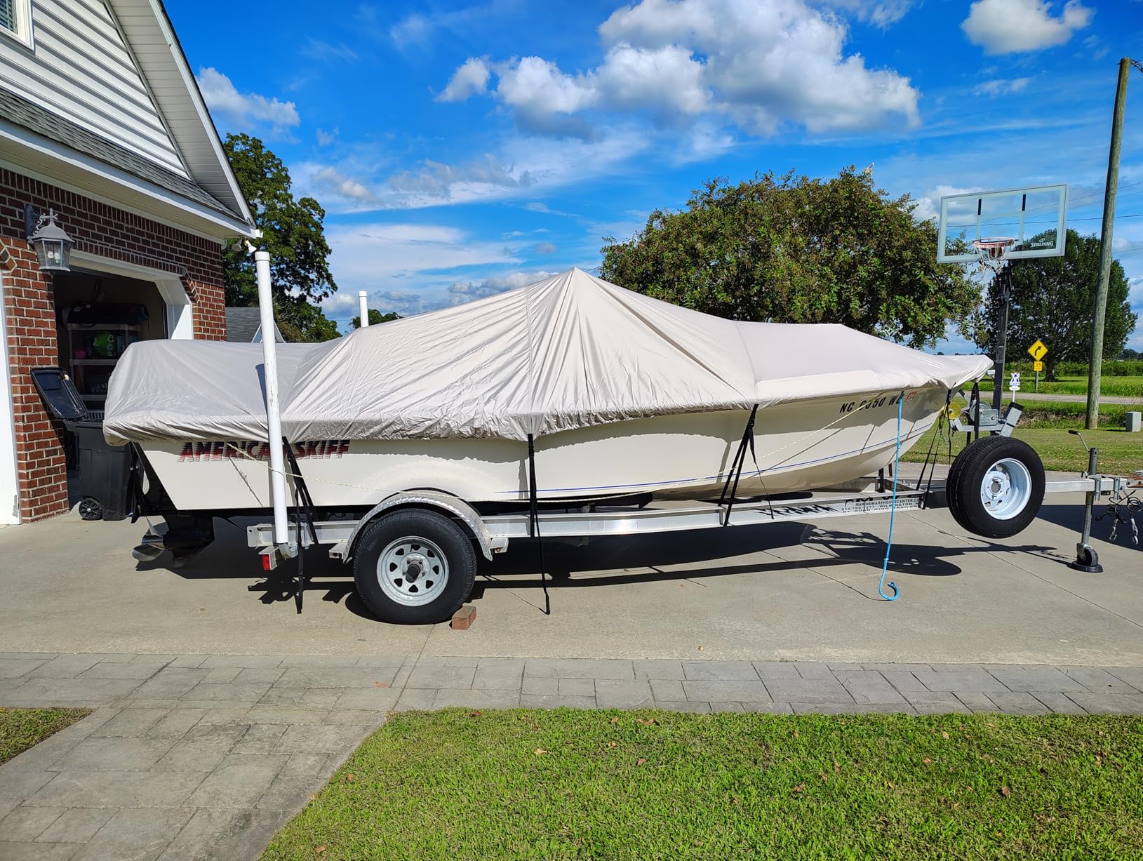 Mancro Boat Cover, 17-19ft Waterproof Trailerable Boat Cover, Heavy Duty UV Resistant Marine Grade Outboard Cover Compatible for Bass Boat customer photo 2