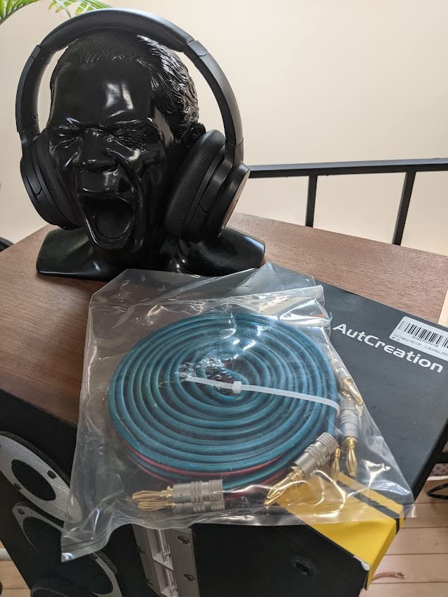 AutCreation Speaker Cable Wire with Banana Plugs,14 AWG HiFi Pure Copper Speaker Wire,99.9% OFC Stranded Copper Wire,Gold Plated Banana Tip Plugs,Red/Blue (1.5M(4.9ft)) customer photo 2