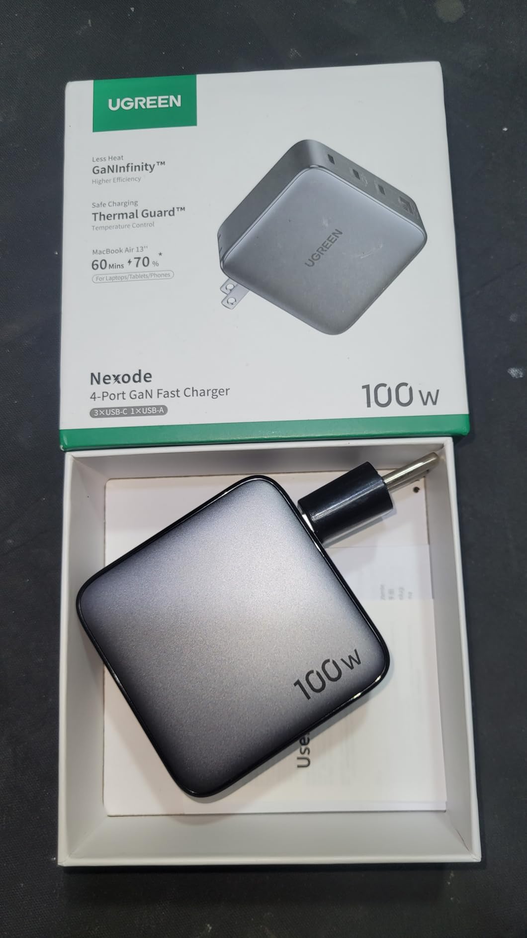 UGREEN Nexode 100W GaN USB C Charger, 4-Port Compact Foldable Fast Laptop Charger Power Adapter for MacBook Pro/Air, iPad Pro, iPhone 17/16/15 Series, Galaxy S25/S24, Pixel 10/9, Steam Deck, Pixelbook customer photo 1