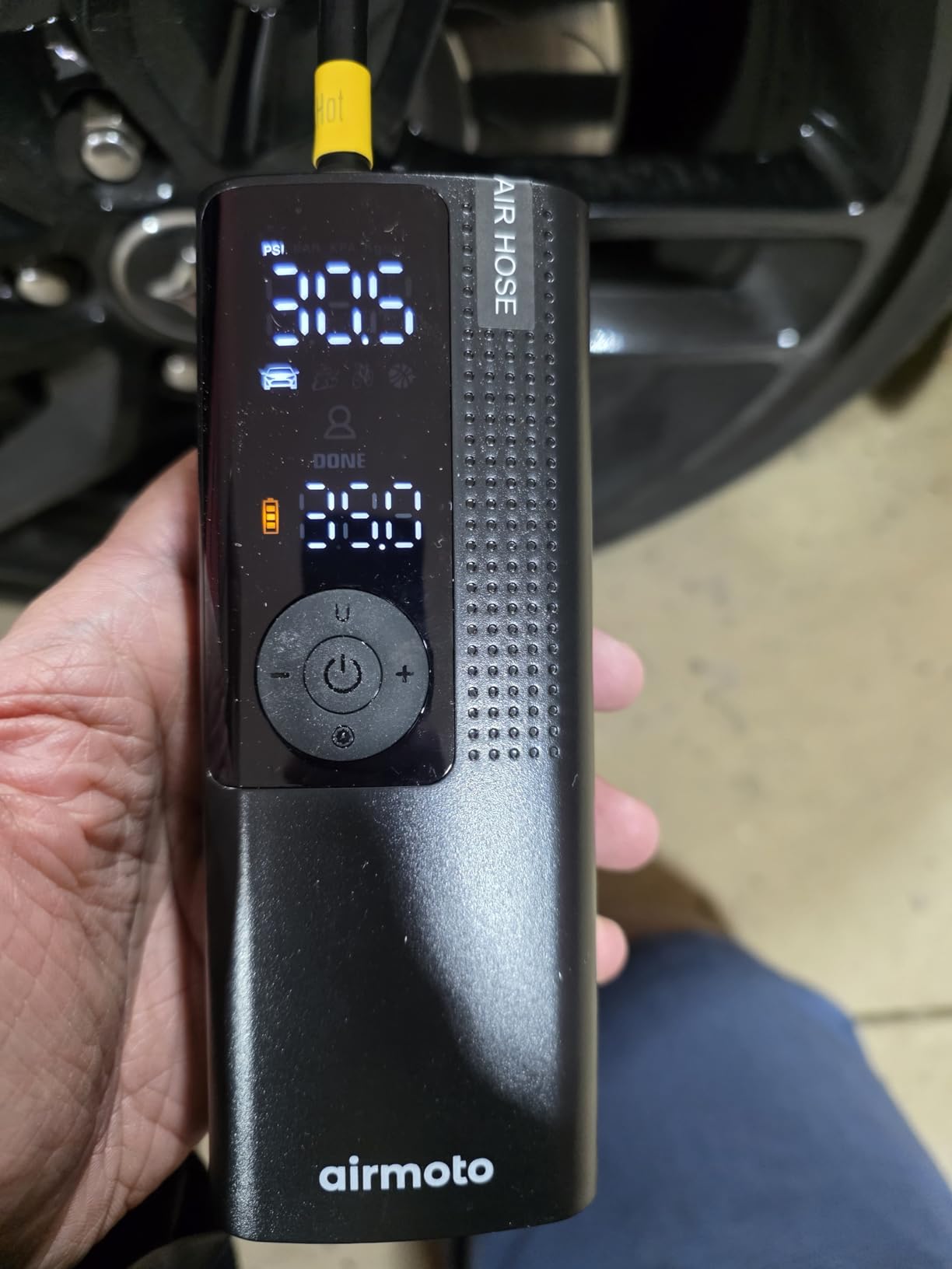 Airmoto Tire Inflator Portable Air Compressor - Air Pump for Car Tires with Digital Pressure Gauge, LED Light and Auto Shut-Off Function - Cordless Pump for Car, Motorcycle, Bicycle, Ball customer photo 2