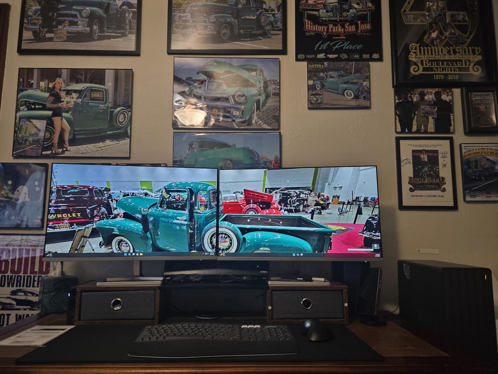 WESTREE Dual Monitor Stand Riser with Two Drawers, Extra Large Storage for 2 Monitors, Desktop Oraganizer Computer, Laptop, Screen, Printer, TV customer photo 2