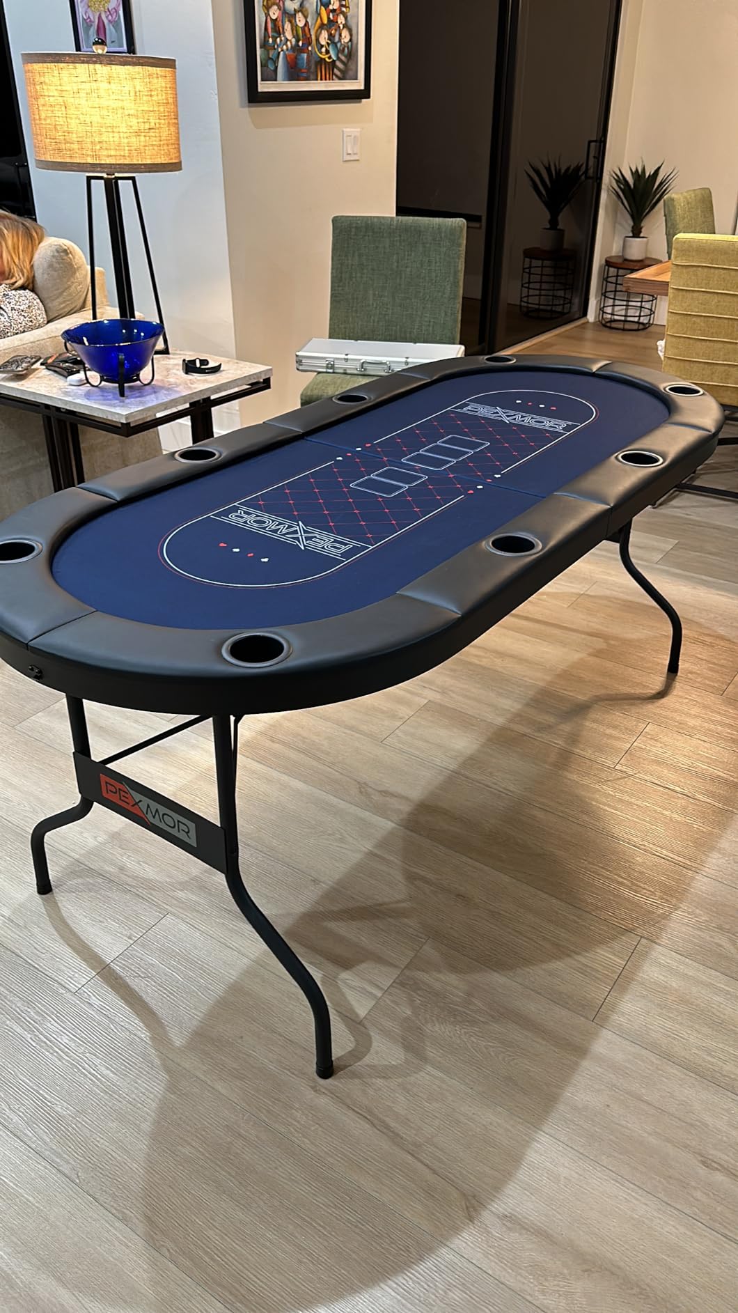 PEXMOR 8 Player Foldable Poker Table, Folding Texas Holden Blackjack Casino Game Table w/Deeper Stainless Steel Cup Holders| Casino-Grade Felt| Water-Resistant Cushioned Rail, Fully Assembled customer photo 1