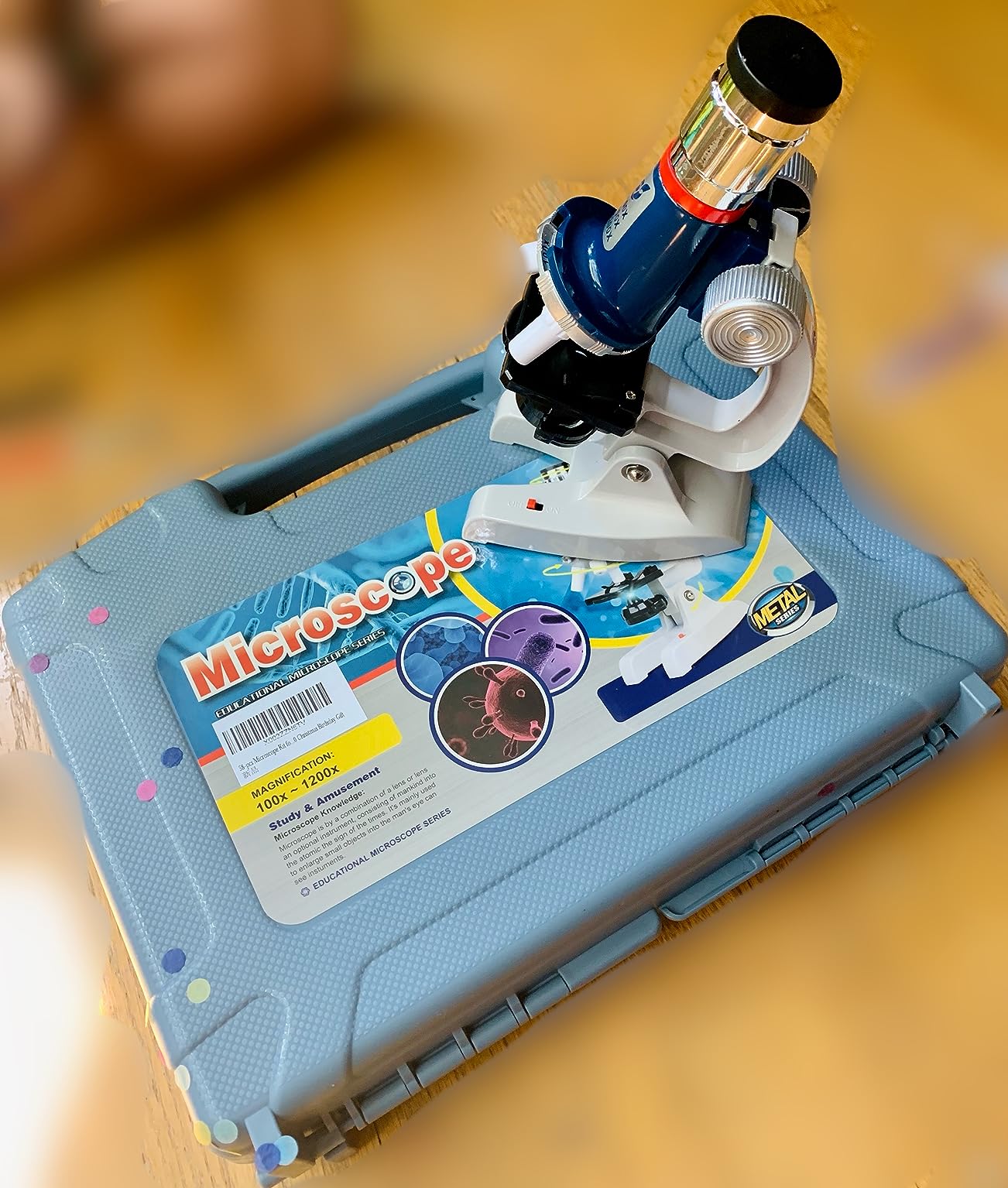 58-Piece Kids Microscope Kit - 100X-1200X Magnification, Metal Body, LED Light, Carrying Box - Science Experiment Toy for Kids Ages 5-12 customer photo 2