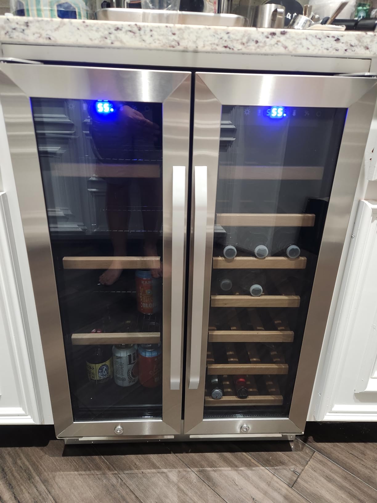 Wine and Beverage Refrigerator, 24 Inch Dual Zone Fridge with Glass Door, Built-In Cooler with Powerful and Quiet Cool System/18 Bottles and 88 Cans Capacity customer photo 2