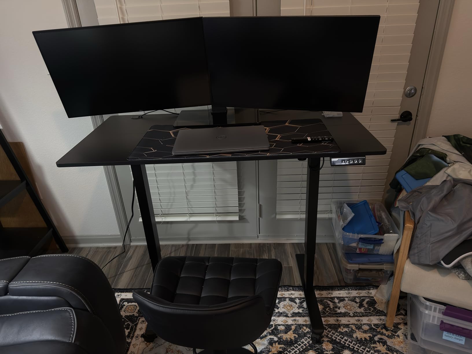 Monomi Electric Height Adjustable Standing Desk, 48x24 Inches, Ergonomic Home Office Sit/Stand Up Desk (Black Steel Frame/Black Top) customer photo 1