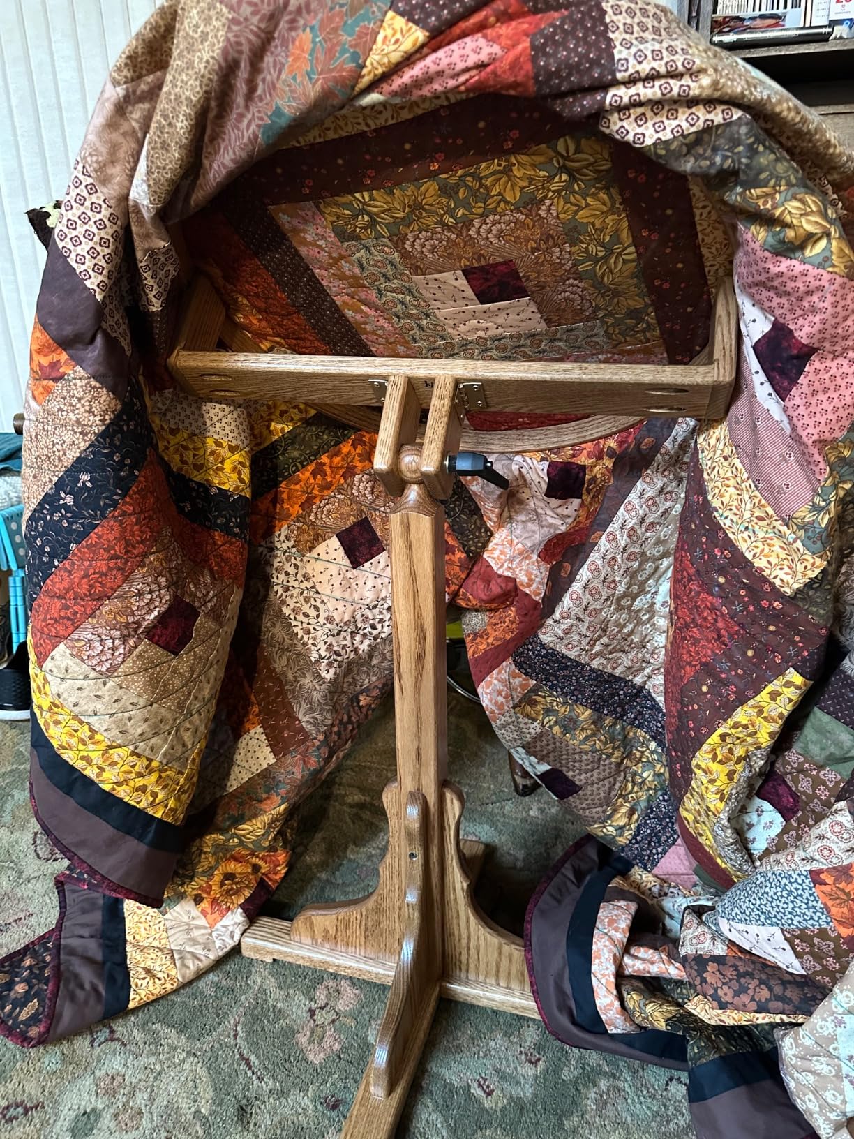 DutchCrafters Solid Oak Wood 22 Inch Round Extra Large Tilting Quilt Hoop with Stand, Quilting Frame for Hand Quilting - Amish Made in America (Medium Walnut) customer photo 2