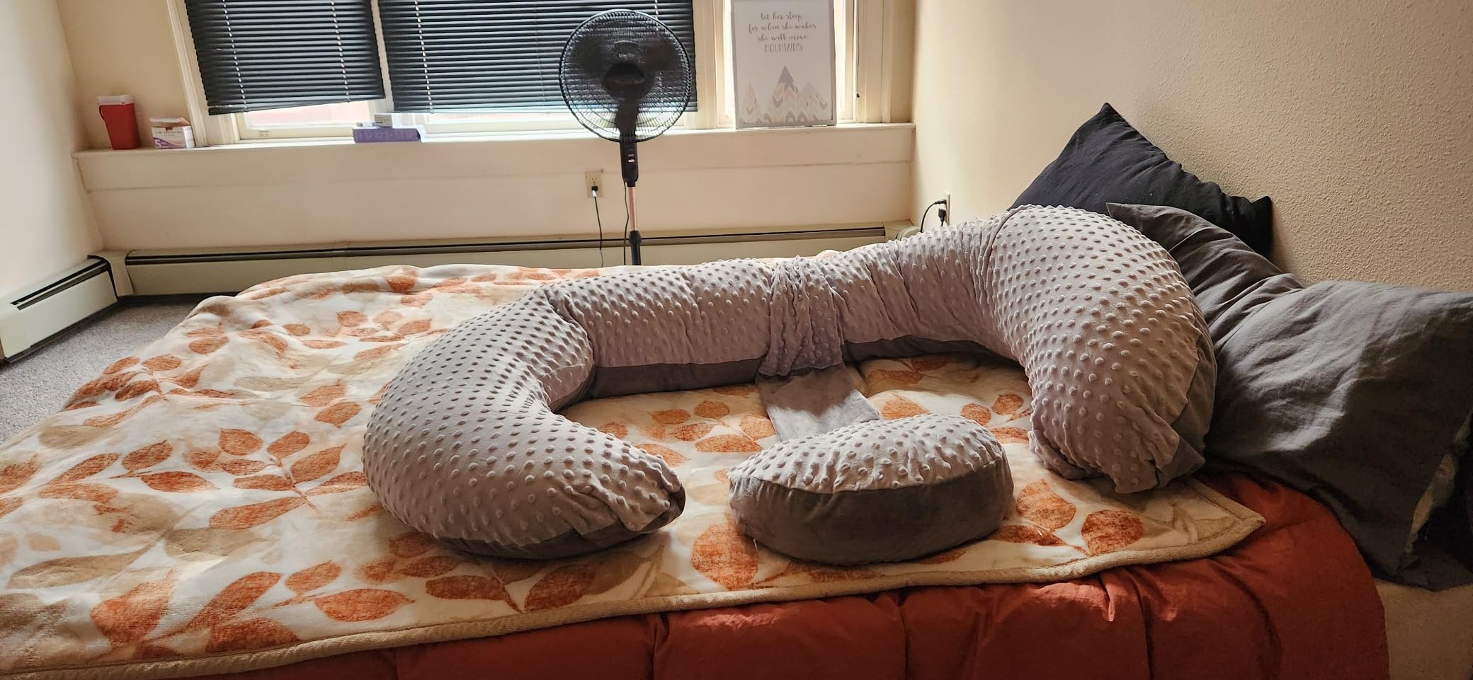 QUEEN ROSE Pregnancy Pillow E Shaped with Detachable Wedge, Adjustable Full Body Maternity Pillow for Sleeping, Dual-Sided Velvet Cover, 60 Inch Support for Side Sleepers, Grey customer photo 2