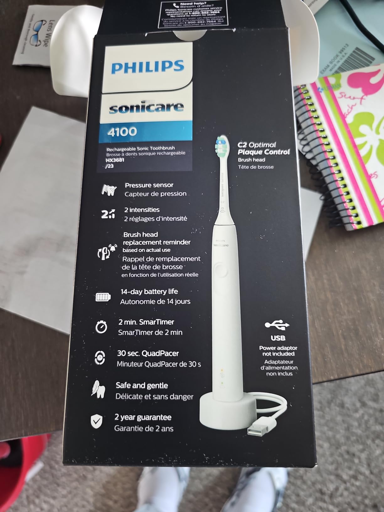 Philips Sonicare 4100 Series Electric Toothbrush - Sonic Toothbrush with Advanced Sonic Technology, Pressure Sensor, Two Intensity Settings, Smartimer & Quadpacer, White, Model HX3681/23 customer photo 2