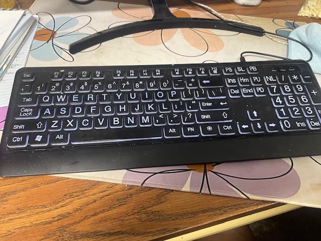 Large Print Backlit Keyboard, USB Wired Computer Keyboard, Full Size Keyboard with White Illuminated LED Compatible for Windows Desktop, Laptop, PC, Gaming, Black customer photo 2