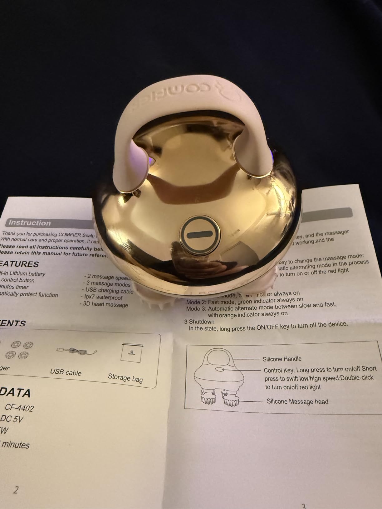 COMFIER Electric Scalp Massager, Waterproof Head Massager with Mutlti-Modes Vibration, Handheld Portable Head Scratcher for Hair Growth, Dog Cat Massager for Deep Clean and Stress Relax customer photo 2