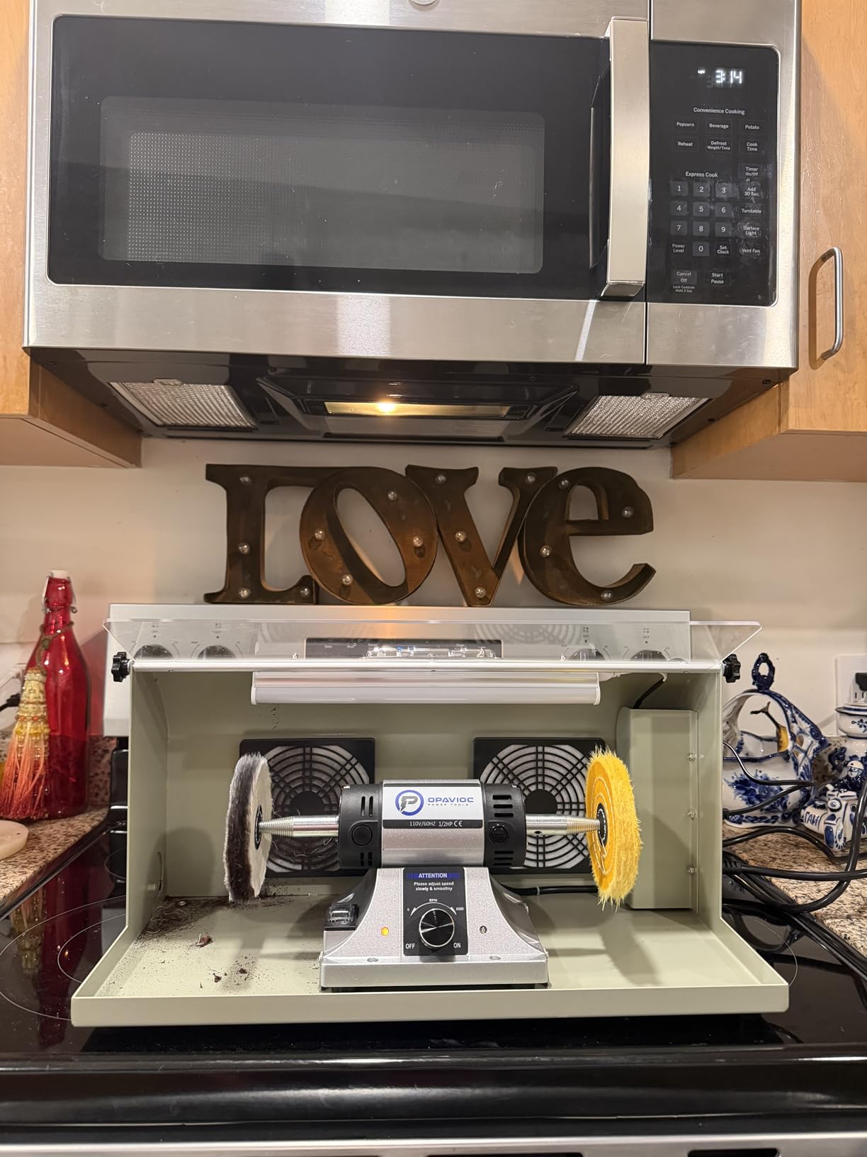 Jewelry Polisher - Adjustable Variable Speed Bench Grinder Polishing & Buffing Machine, Dental Buffer & Lathe - Includes 2 Cloth Wheels, 2 Abrasive Fiber Wheels, Safety Glass, Polish Compound customer photo 1