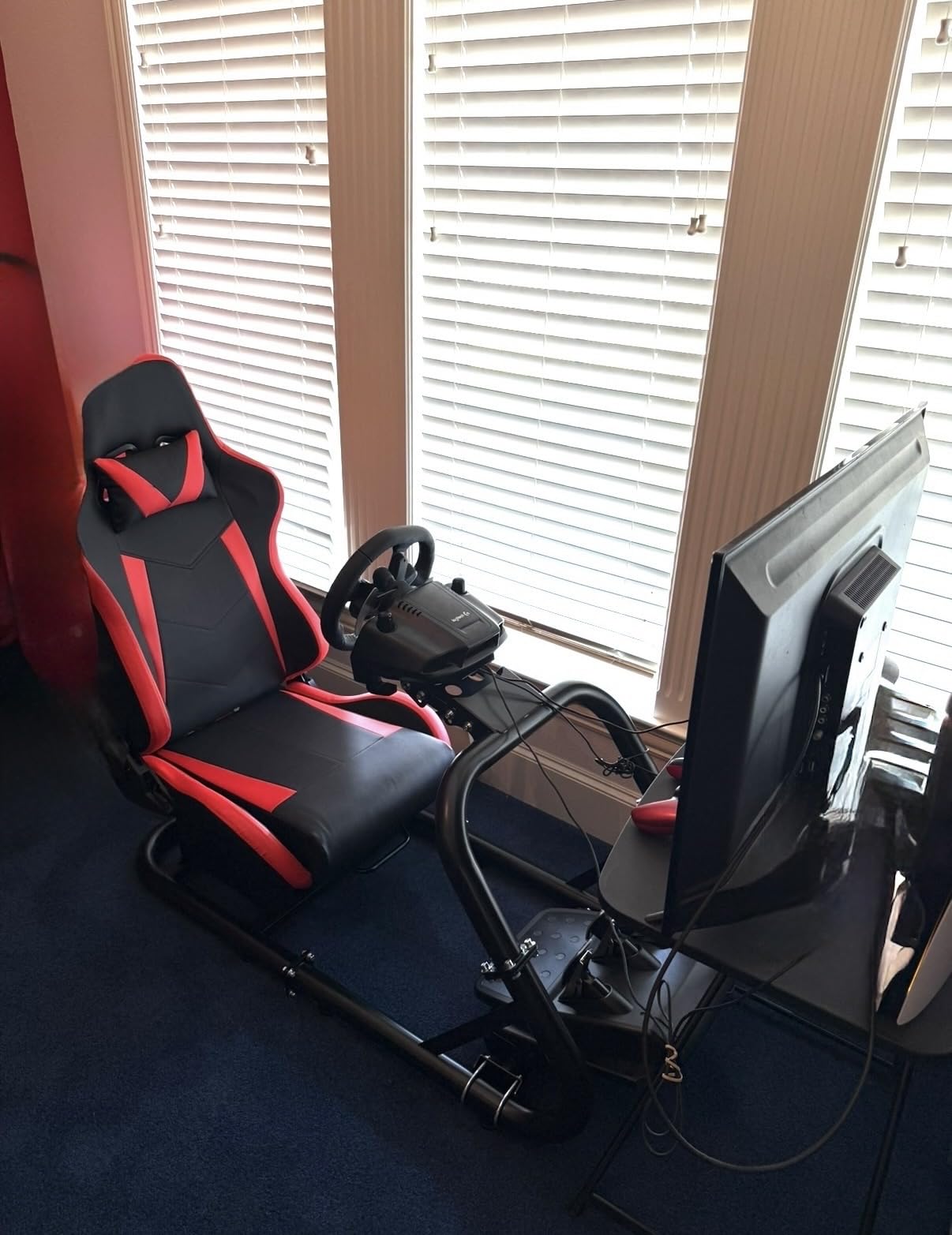 Marada Racing Sim Cockpit Stand with comfortable Seat Fit for Logitech G27 G923 G920,for Thrustmaster, Large Round Tube&Adjustable Professional Driving Race Mount,Wheel Pedal Handbrake Not Included customer photo 2