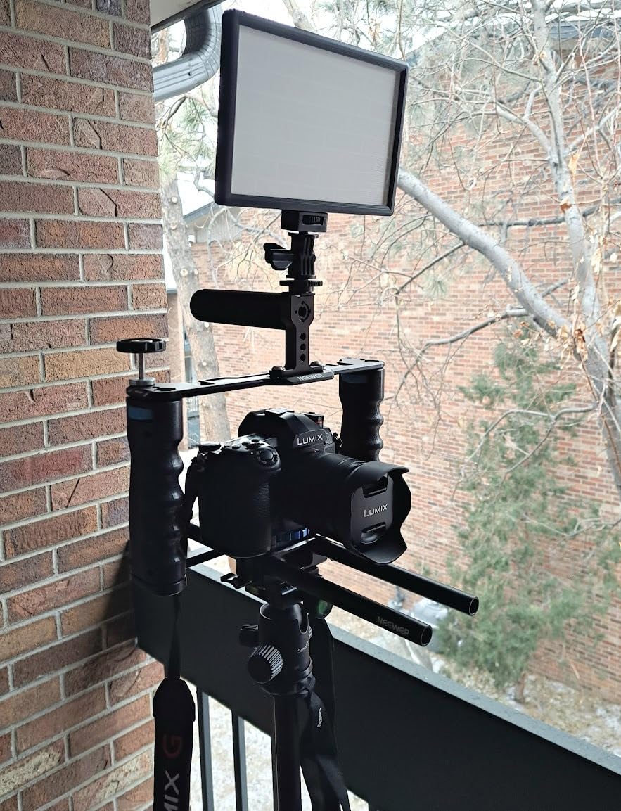 NEEWER Aluminum Alloy Camera Cage, Filmmaking Rig with Top Handle, Dual Grips & Arca Type Base, Compatible with Sony A7S III A7IV A6600 Canon EOS R5C R5 R6 DSLR/Mirrorless Cameras - VS107, Blue customer photo 1