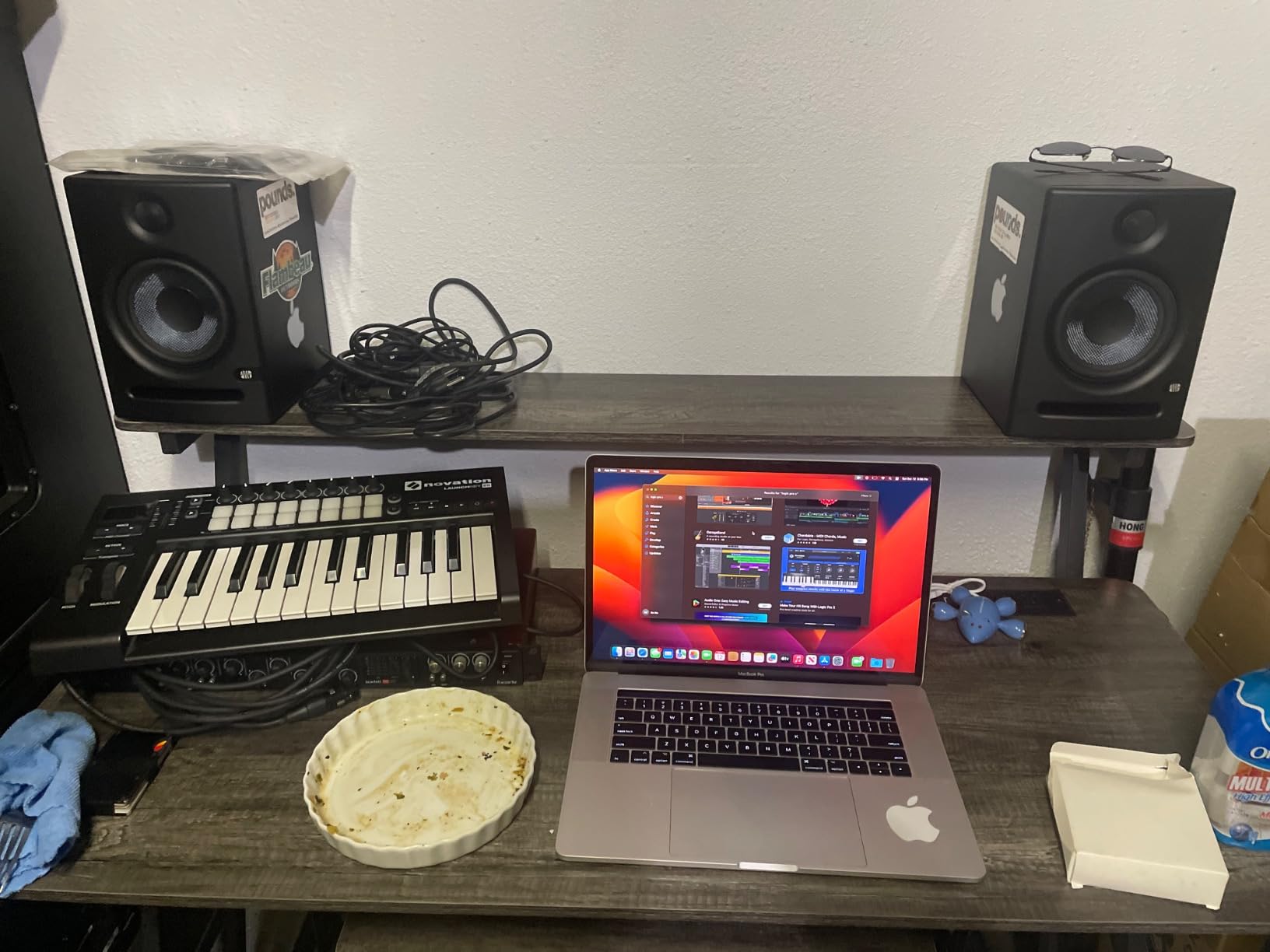 Armocity Music Studio Desk Production Workstation - Recording Studio Desk for Producer with Power Outlet, Studio Workstation for Music Recording, Home Studio Table Desk, Grey Oak customer photo 1