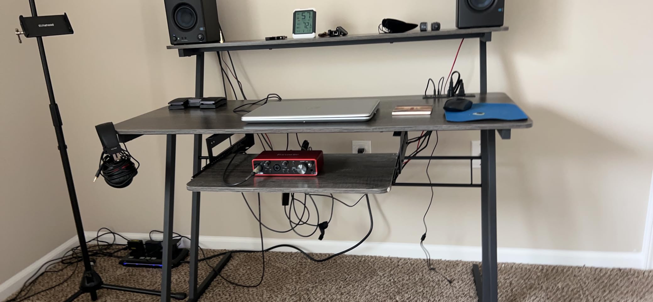Armocity Music Studio Desk Production Workstation - Recording Studio Desk for Producer with Power Outlet, Studio Workstation for Music Recording, Home Studio Table Desk, Grey Oak customer photo 2