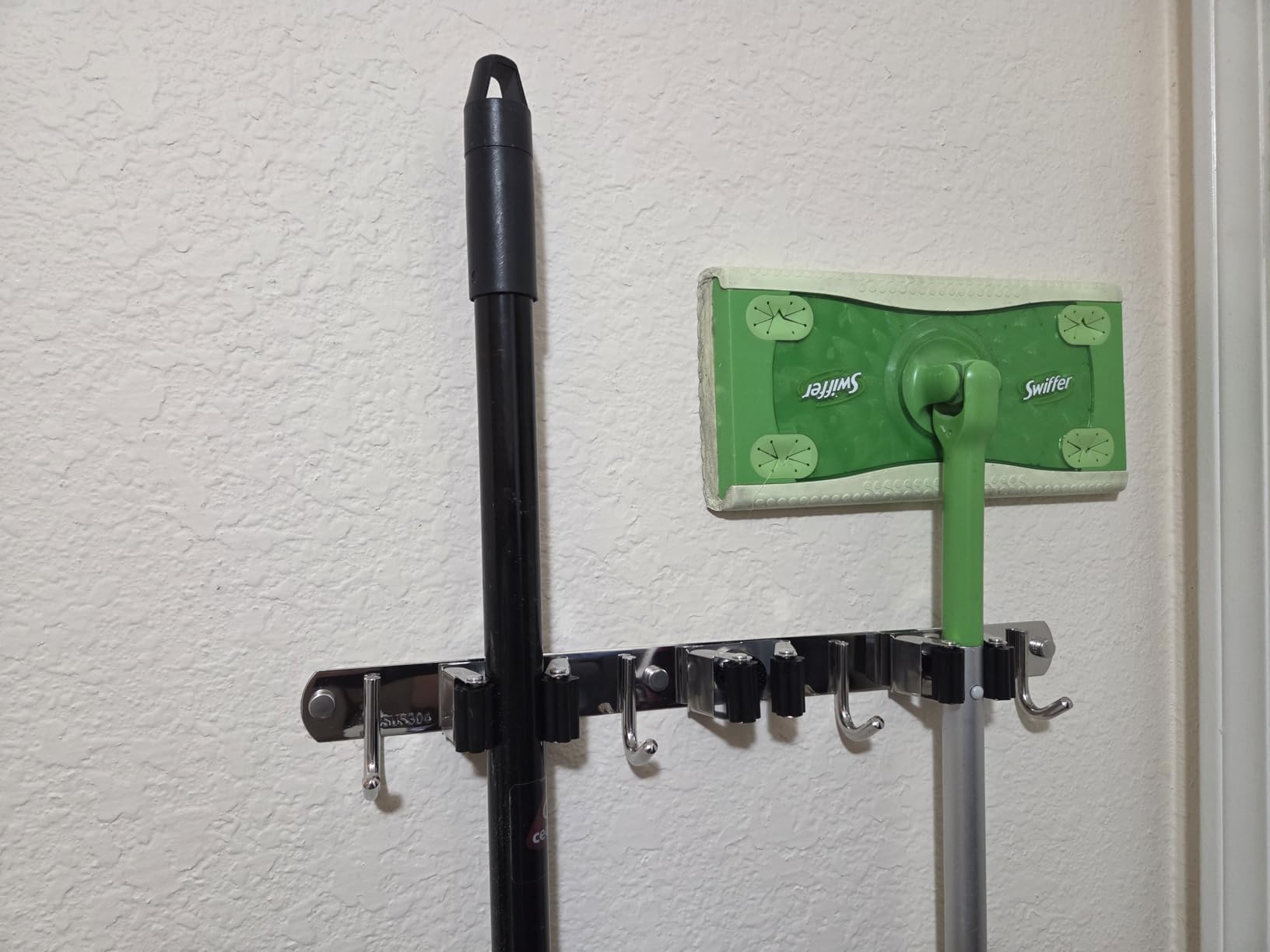 AceMining 5 Racks and 4 Hooks Mop and Broom Holder Wall Mount, Broom Organizer Storage Tool Racks Stainless Steel Heavy Duty Hooks Self Adhesive Solid Non-slip for Home Kitchen Garden Laundry Garage customer photo 1