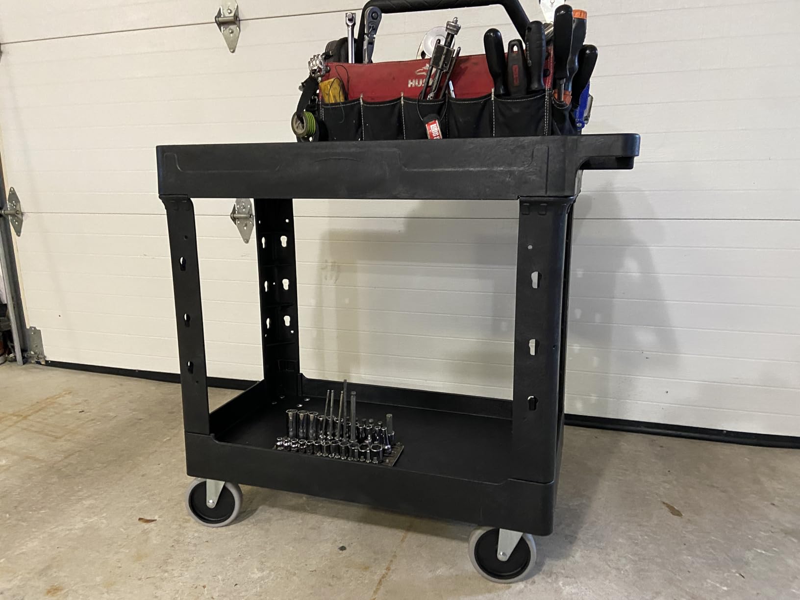 ELAFROS Heavy Duty Plastic Utility Cart 34 x 17 Inch - Work Cart Tub Storage W/Deep Shelves and Full Swivel Wheels Safely Holds up to 550 lbs - 2 Tier Service Cart for Warehouse,Garage, Cleaning customer photo 2