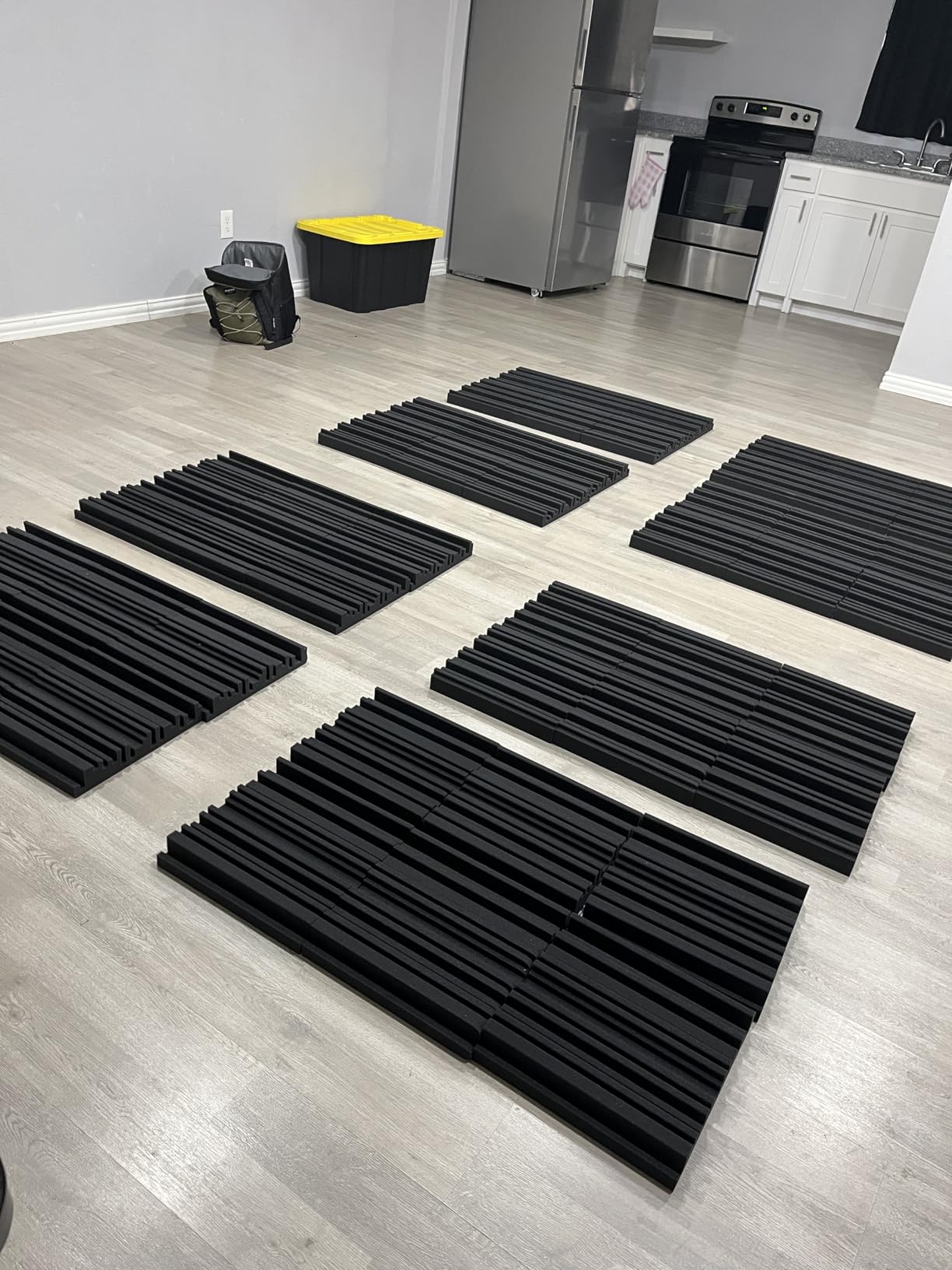 TroyStudio Thick Acoustic Foam Panels, 12 X 12 X 2 Inch 36 Pcs Broadband Sound Absorbing Foam, Dense Soundproof Padding Tile, Recording Studio Foam Absorber, Groove Decorative 3D Wall Ceiling Panel customer photo 1