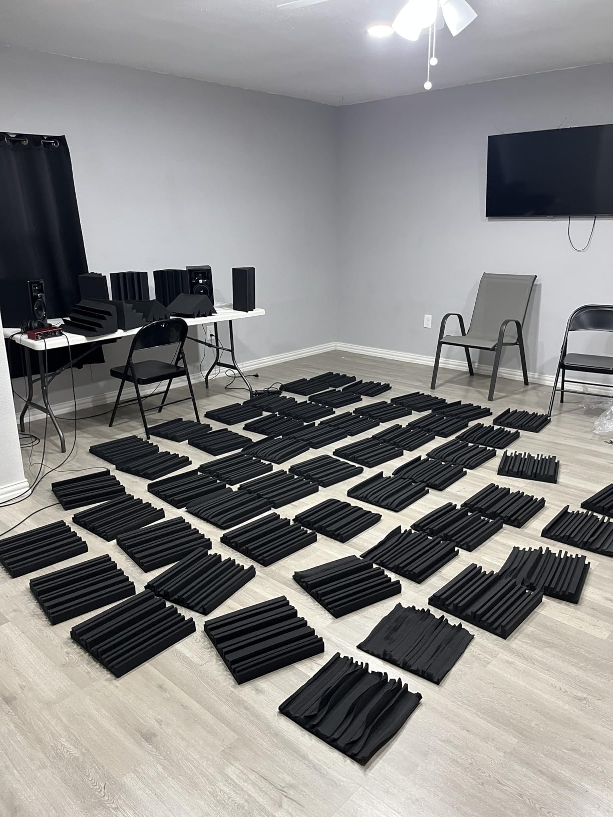 TroyStudio Thick Acoustic Foam Panels, 12 X 12 X 2 Inch 36 Pcs Broadband Sound Absorbing Foam, Dense Soundproof Padding Tile, Recording Studio Foam Absorber, Groove Decorative 3D Wall Ceiling Panel customer photo 2