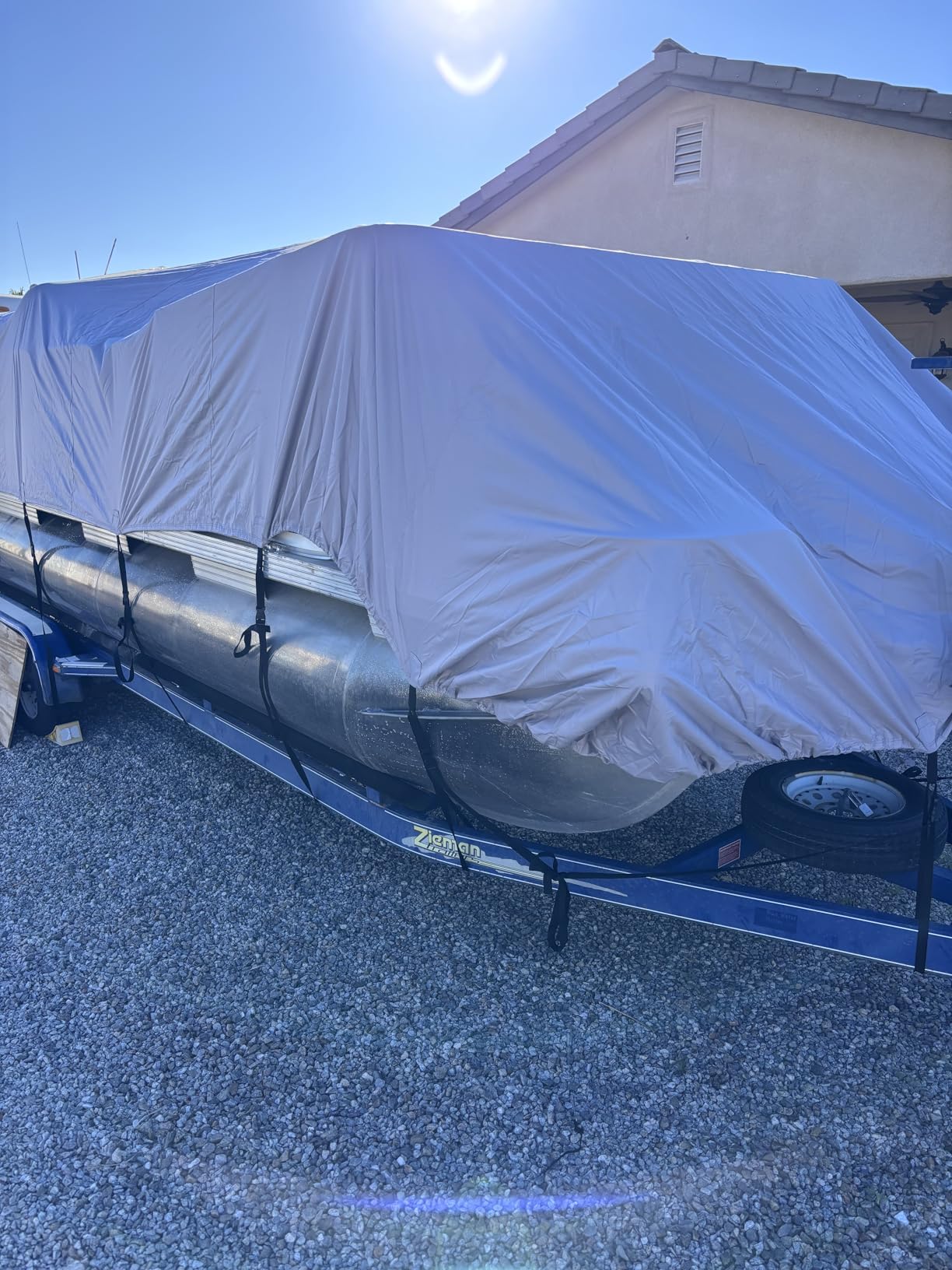 Solim Trailerable 1200D PU Heavy Duty Pontoon Boat Cover, 22-24ft Waterproof Marine Grade Oxford UV Resistant Polyester Canvas Cover customer photo 2