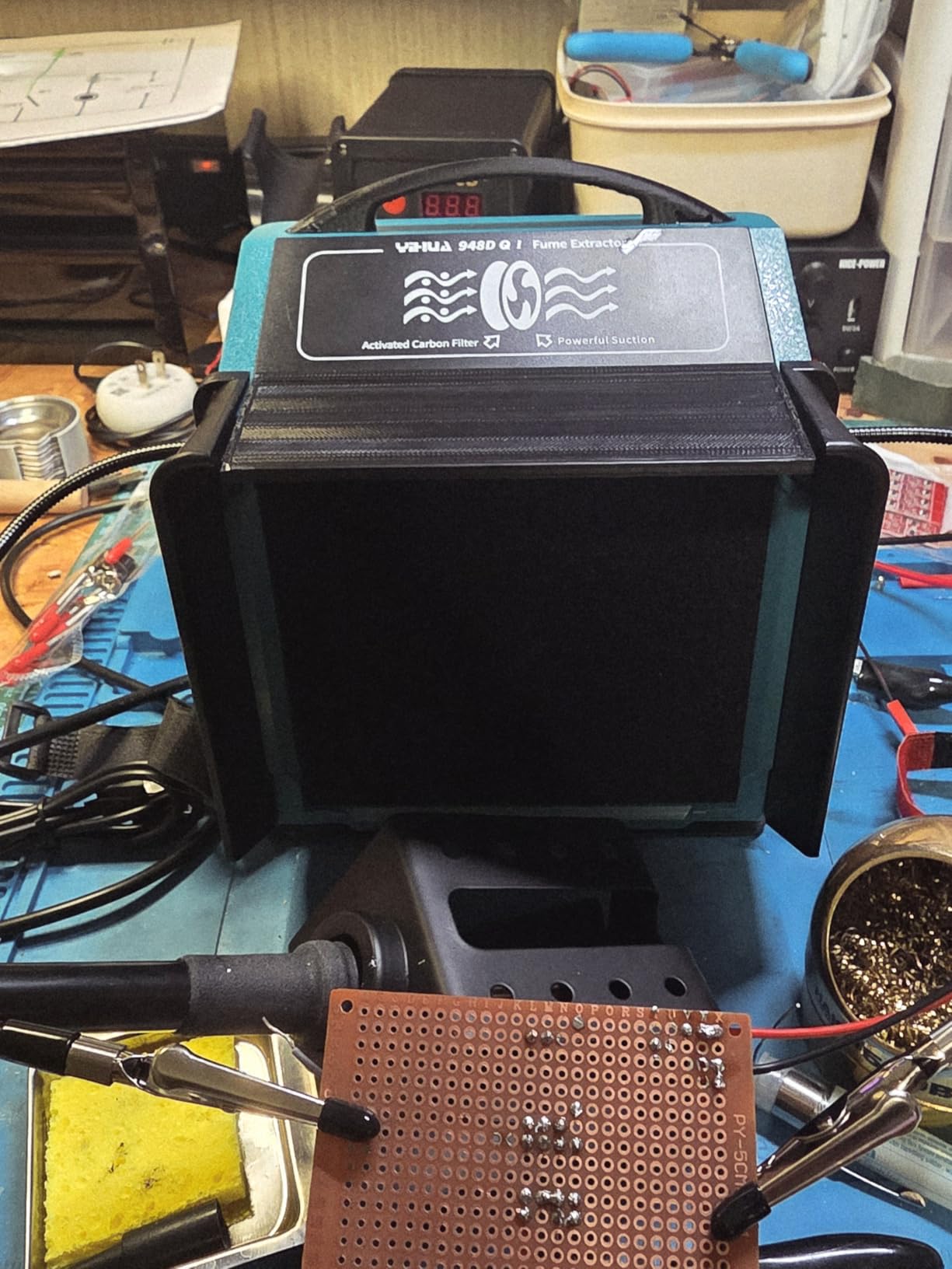 YIHUA 948DQ-I Solder Fume Extractor Fan Solder Smoke Absorber Remover Tiltable Angle with 8 Extra Fan Filters for Soldering Wood Burning and more customer photo 1