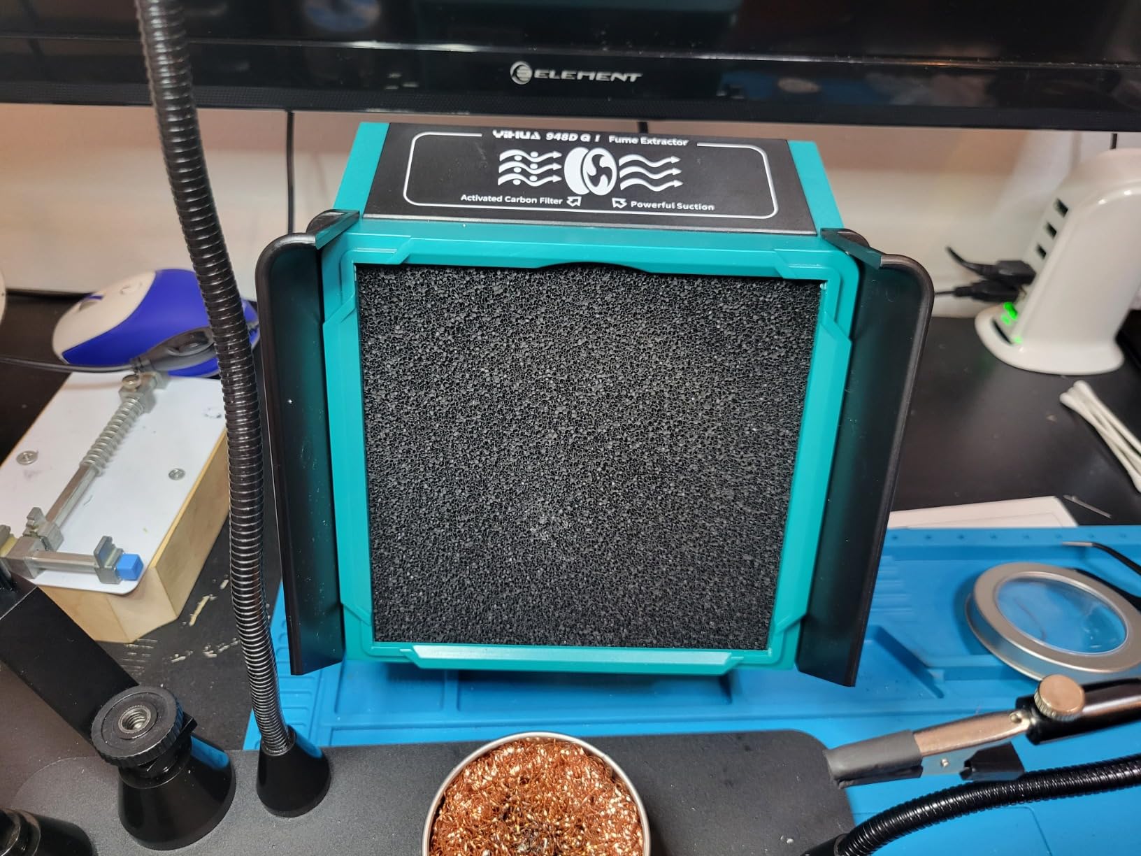 YIHUA 948DQ-I Solder Fume Extractor Fan Solder Smoke Absorber Remover Tiltable Angle with 8 Extra Fan Filters for Soldering Wood Burning and more customer photo 2