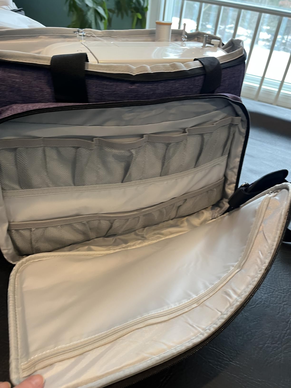 Golkcurx Sewing Machine Case with Removable Padding Pad, Tote Bag for Sewing Machine with Shoulder Strap for Most Standard Singer, Brother, Janome, Purple customer photo 1