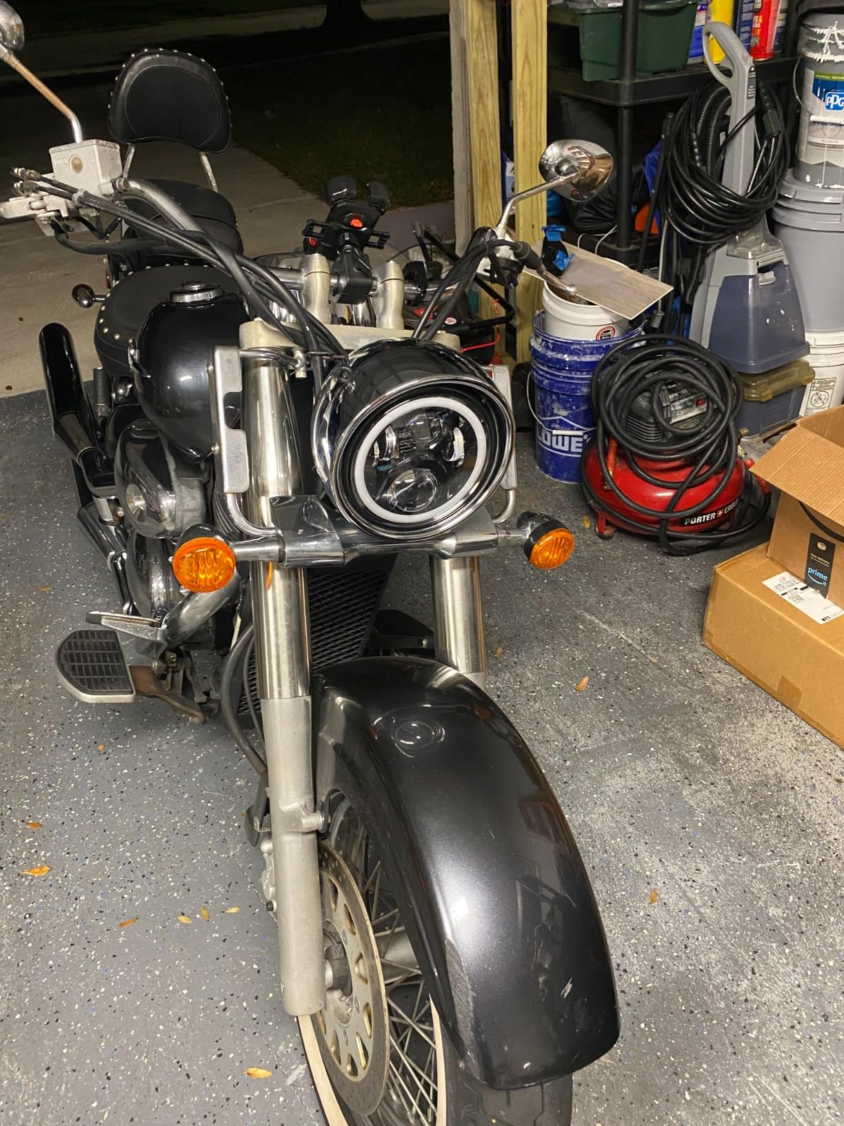 7 Inch LED Motorcycle Headlight Round DOT Approved With Housing Bucket Turn Signals DRL Halo Ring Angle Eyes Hi/Lo Beam Headlight w/Fork Clamp Bracket for H-arley Honda Yamaha Motorcycle customer photo 1