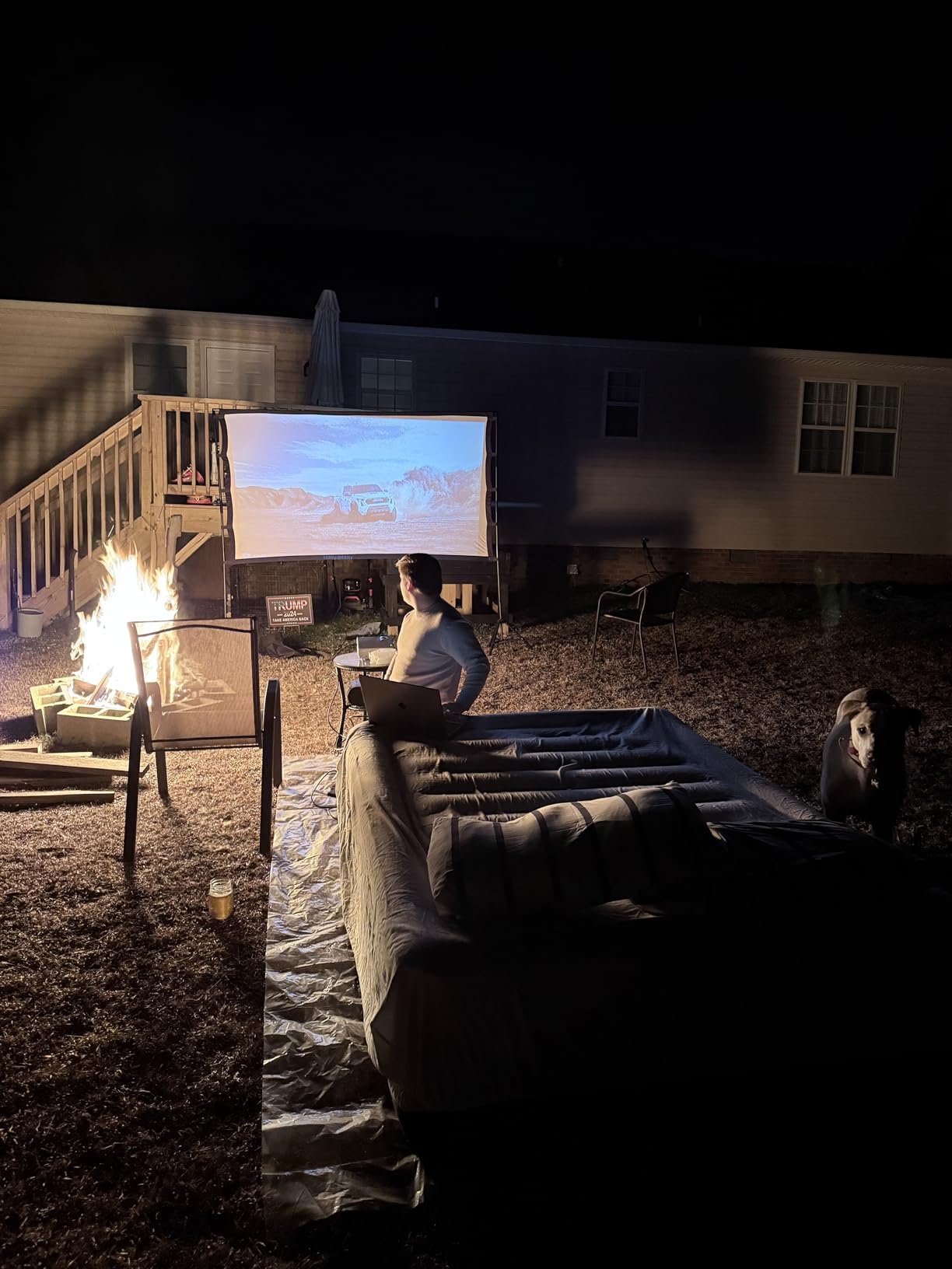 TOWOND Projector Screen with Stand, 100 inch Outdoor Projector Screen Portable Indoor Projection Screen 16:9 4K Rear Front Movie Screen with Carry Bag for Home Backyard Theater 100 inch customer photo 1