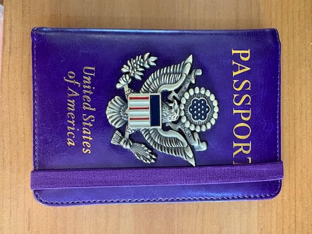 RFID Blocking Passport Holder for Women Men, Leather Passport Travel Wallet with Metal 3D Metal Badge, Travel Document Holder Cover Accessories (Dark Blue) customer photo 1