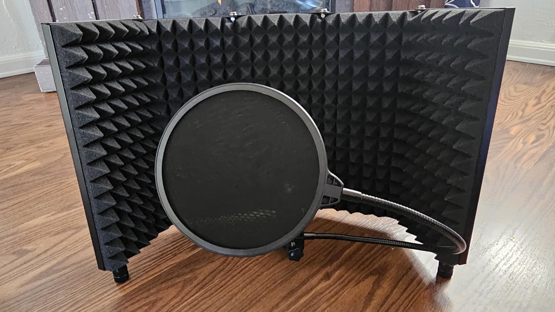 Dmsky Microphone Isolation Shield with Pop Filter & Tripod Stand, Foldable Mic Shield with Triple Sound Insulation, High Density Mic Sound Shield for Recording Studio, Podcasts, Singing, Broadcasting customer photo 1