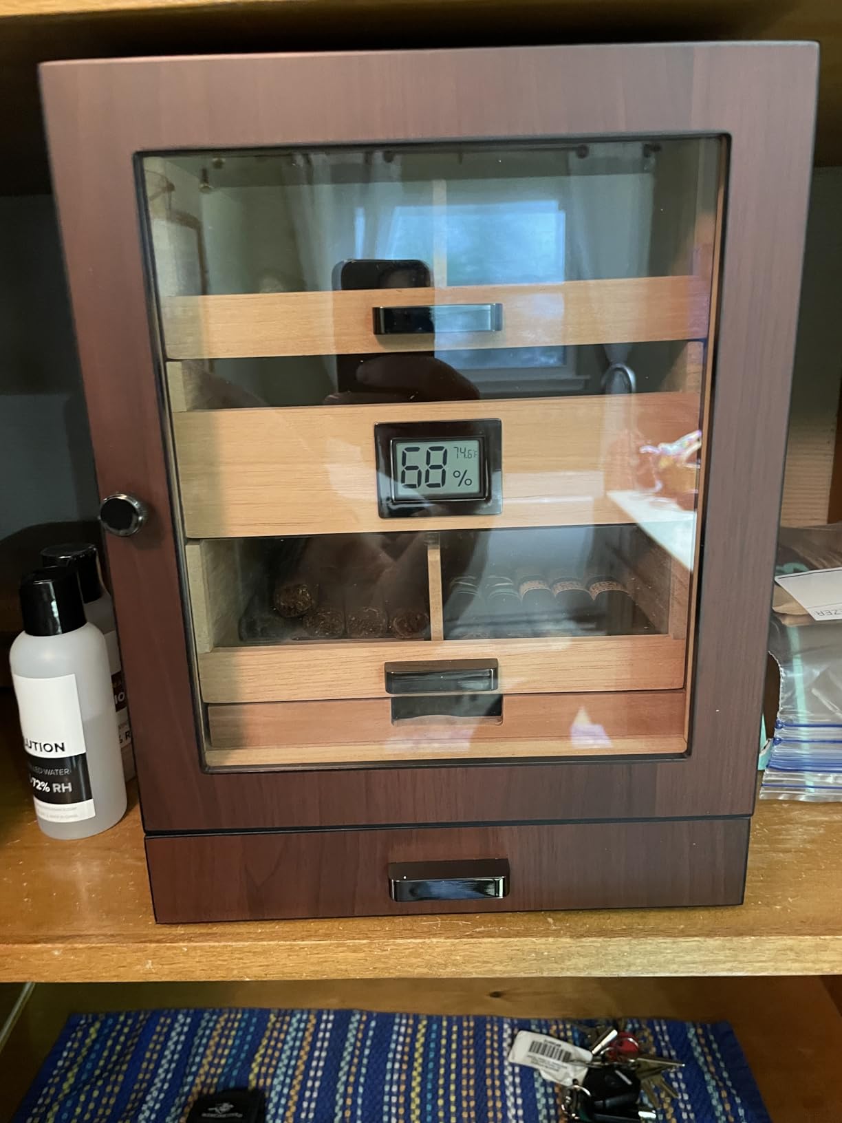 CASE ELEGANCE Luca Humidor Cabinet Stores 80-100, Cigar Humidor Box with Spanish Cedar, Glass Display, Easy Humidification System, Digital Hygrometer - Brown customer photo 2