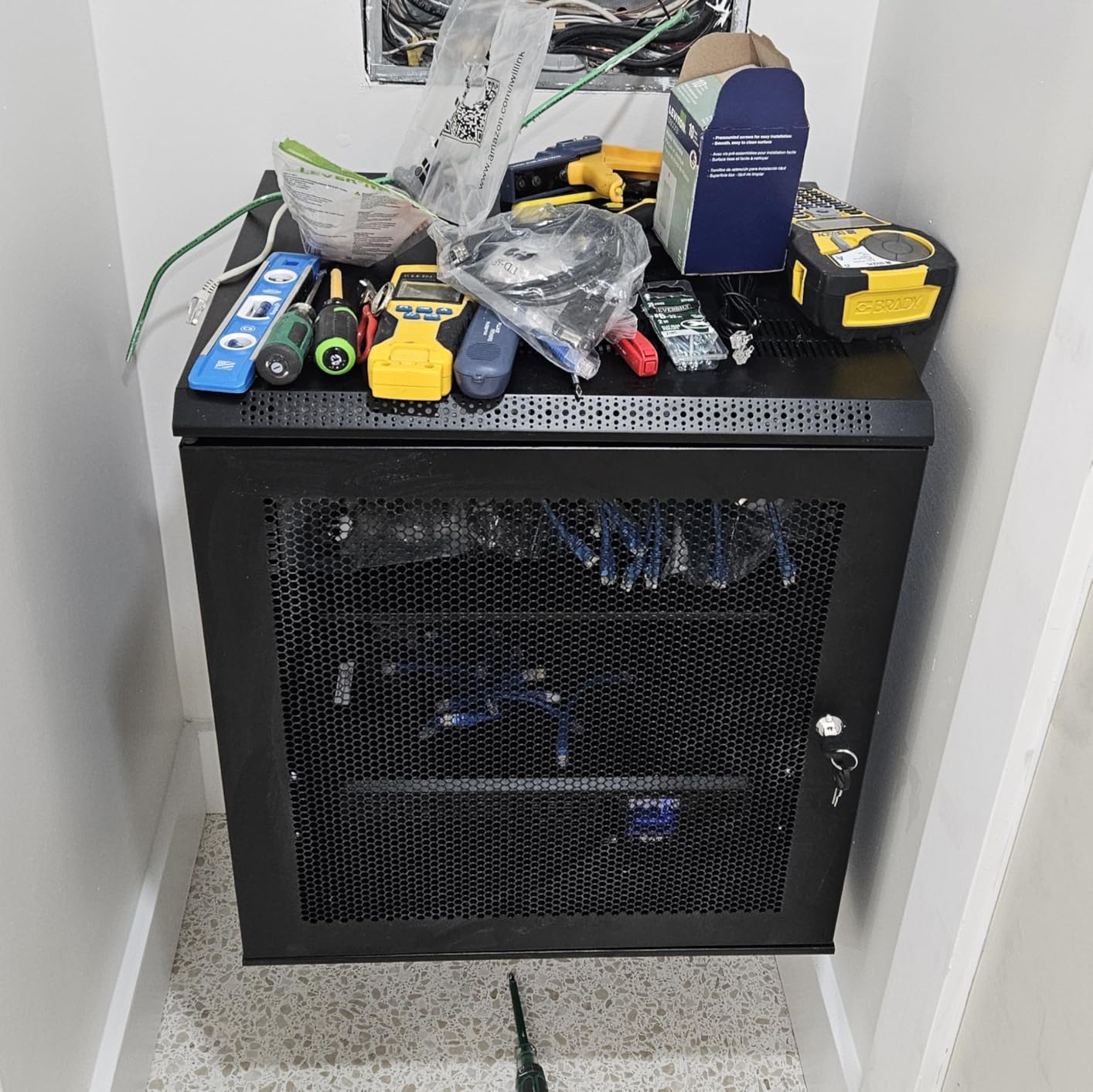 Tecmojo 12U Wall Mount Server Cabinet IT Network Rack Enclosure Lockable Door and Side Panels Black, Cooling Fan, Glass Door, 17.7inch Depth, for 19