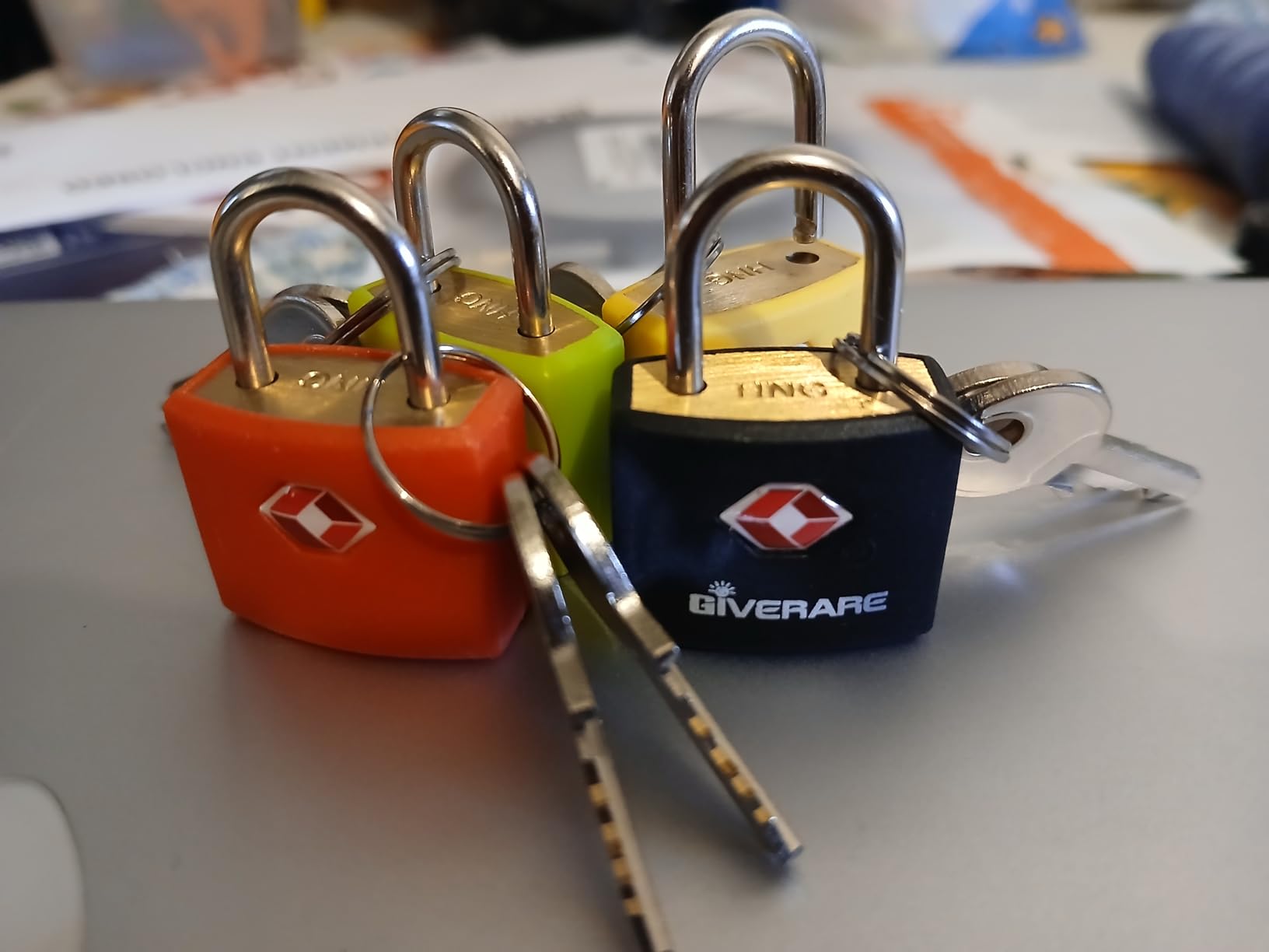 4 Pack TSA Approved Travel Luggage Locks with Keys, Solid Brass Copper Keyed Padlock, ABS Plastic Covered Small Locks for Suitcase, Backpack, Gym Locker, Jewelry Box-by GIVERARE customer photo 2