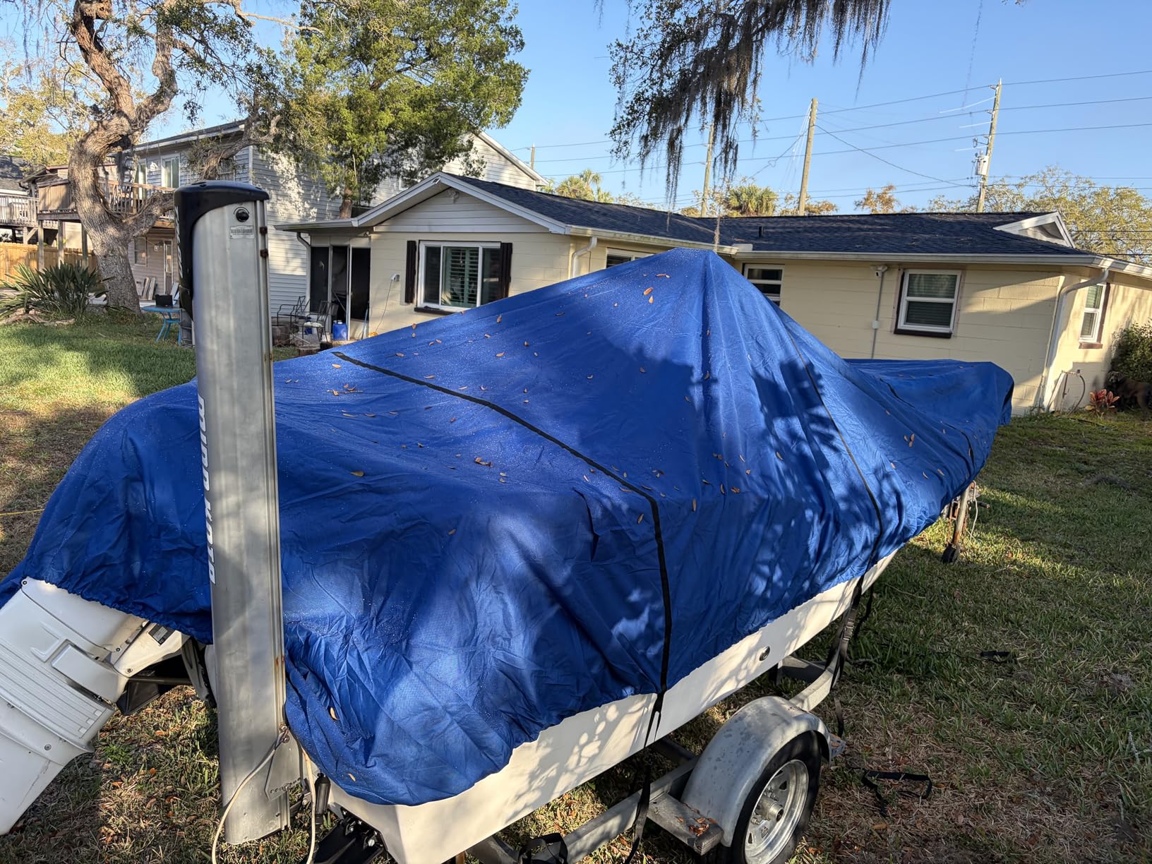 RVMasking Boat Cover, Ultra-Thick 1600D Polyester Canvas with Double PU Waterproof Coating, Fits 17-19ft Tri-Hull, V-Hull, Runabout, Fish & Ski Boat, Bass Boat customer photo 1