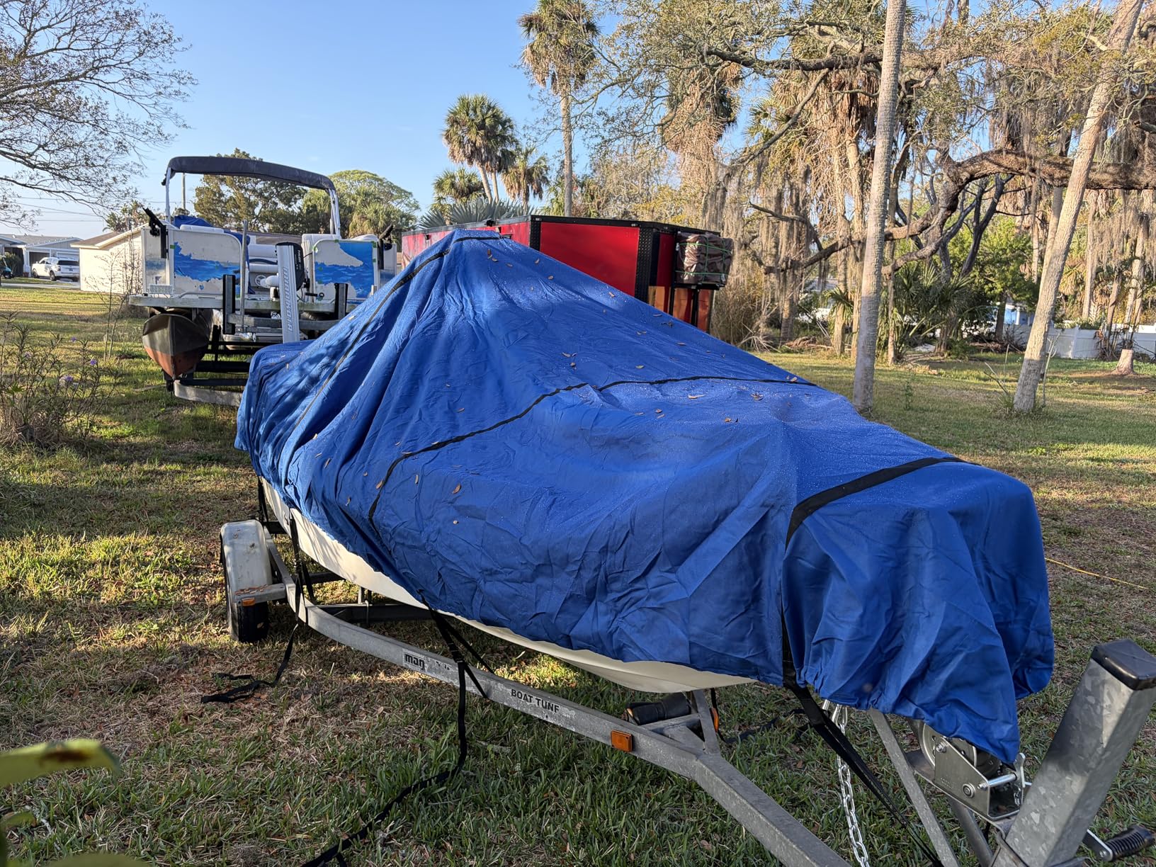 RVMasking Boat Cover, Ultra-Thick 1600D Polyester Canvas with Double PU Waterproof Coating, Fits 17-19ft Tri-Hull, V-Hull, Runabout, Fish & Ski Boat, Bass Boat customer photo 2
