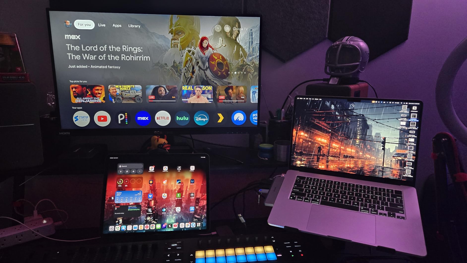 Armocity Music Studio Desk, Music Production Workstation with Power Outlets, Recording Studio Table Desks Music Producer for Home, Black customer photo 2