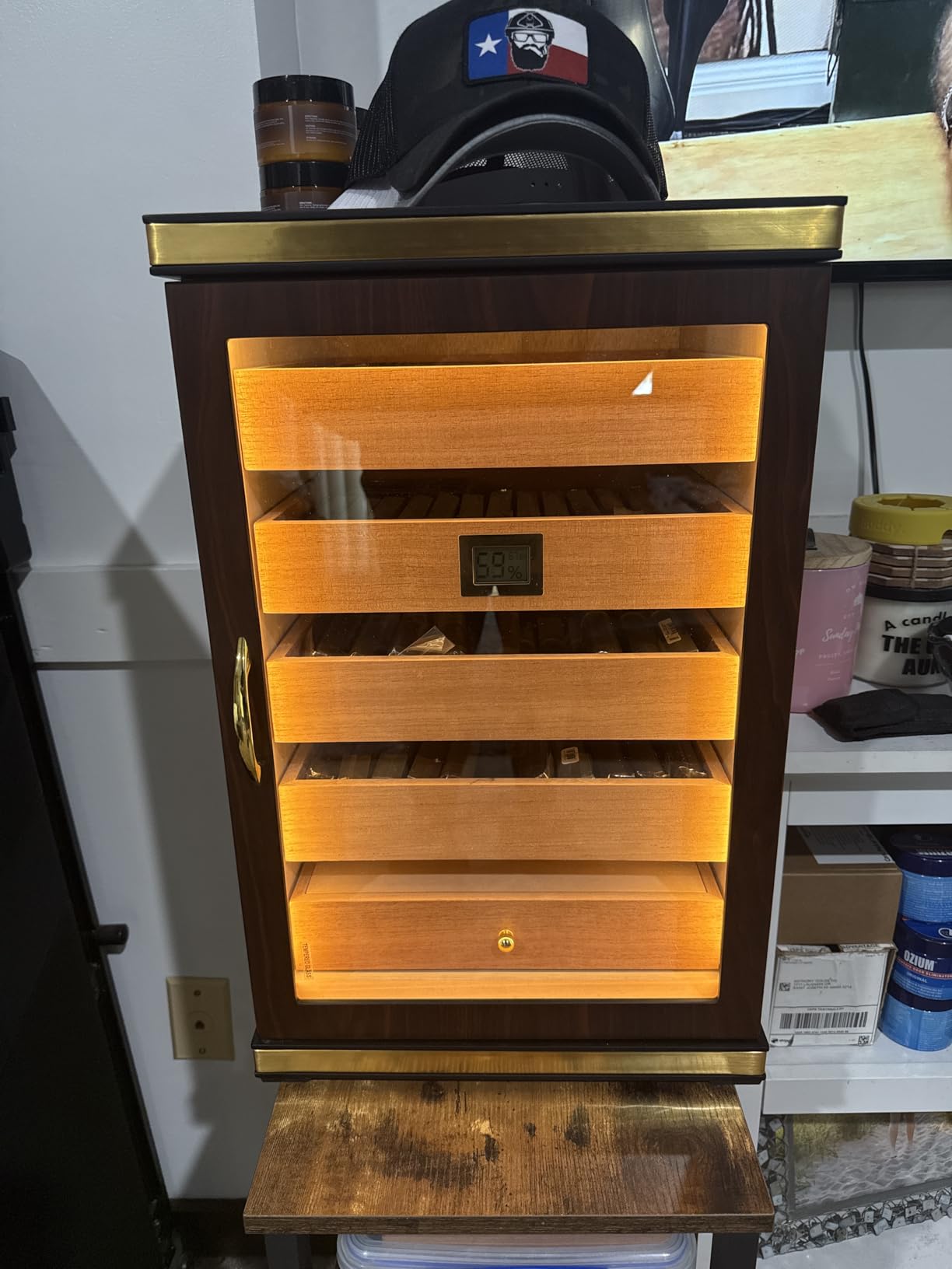 Cigar Humidors, Cedar Wood Humidor with Digital Hygrometer, Drawers, Humidifiers and Gold-Plated Hardwares. Cigar humidor Cabinet for Men Husband Father, 150 Cigars Capacity Ebony Color customer photo 1